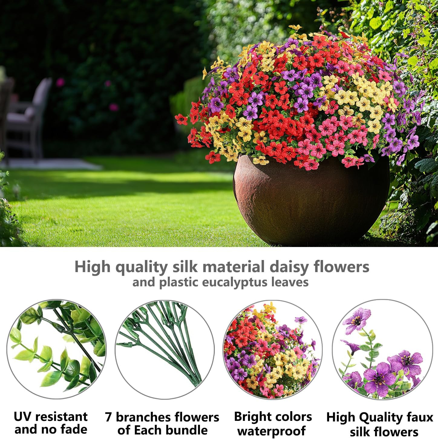 Artificial Flowers for Outdoors,24 Bundles Uv Resistant Artificial Outdoor Flowe