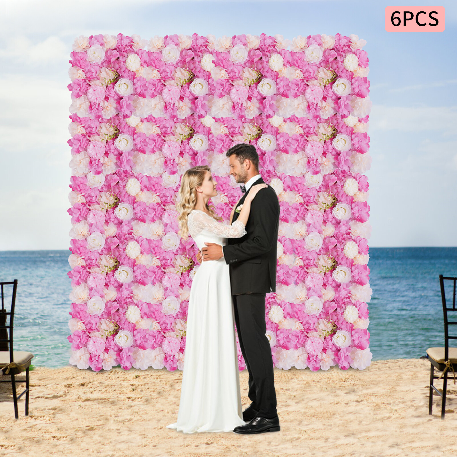 6Pcs Artificial Flower Wall Panels White Pink 15 X 15 In Rose Dahlia