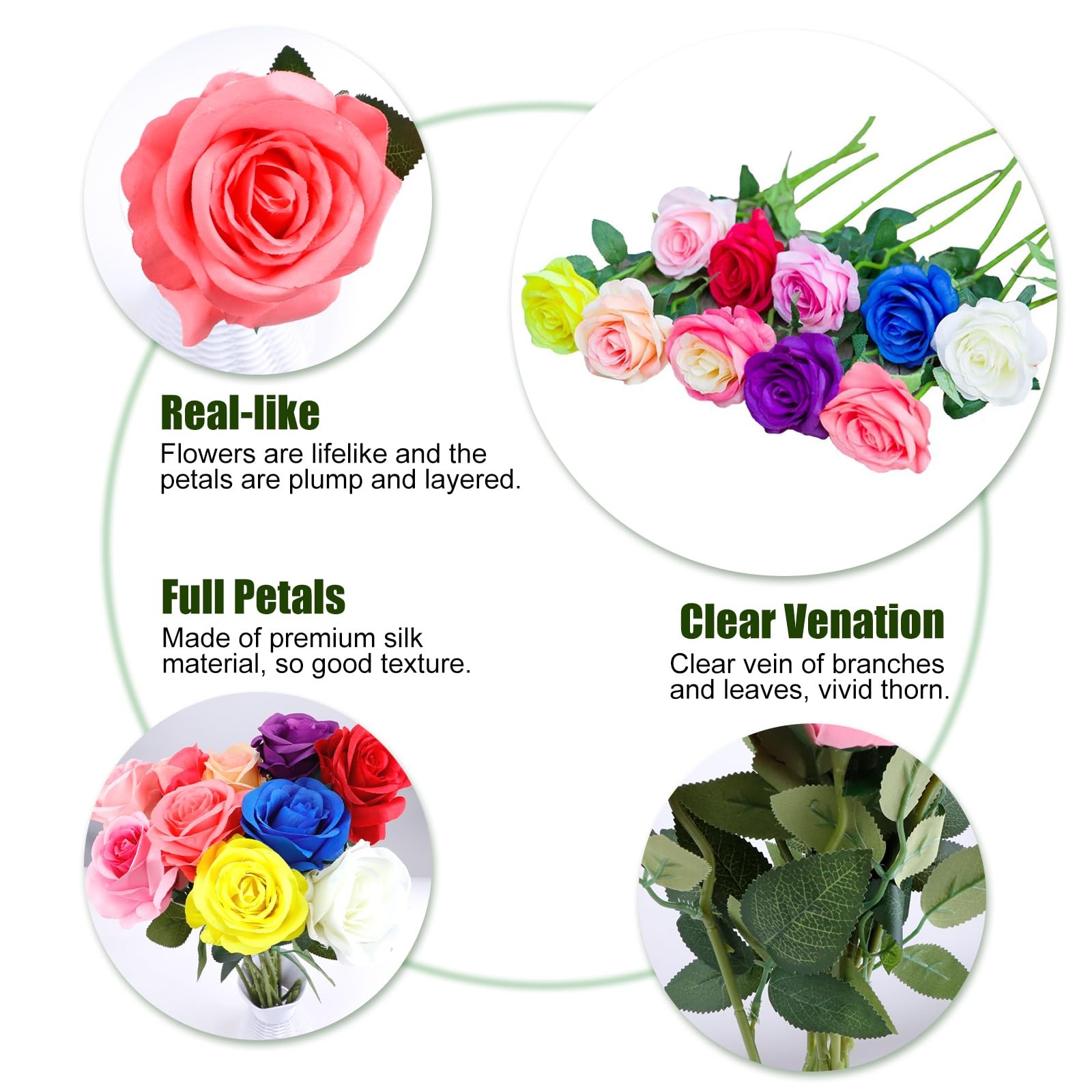 Multicolor Artificial Silk Rose Flower Realistic Fake Flowers Bouquet 10 Pcs