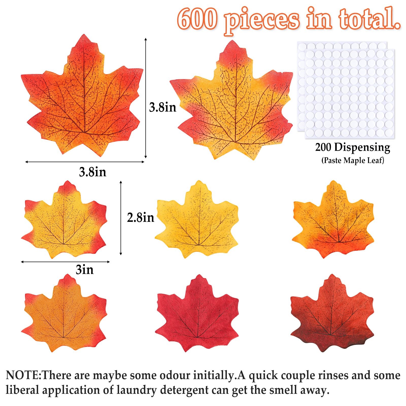 600 PCS Fall Leaves Set 7 Colors Artificial Autumn Maple Leaf Decor Wedding