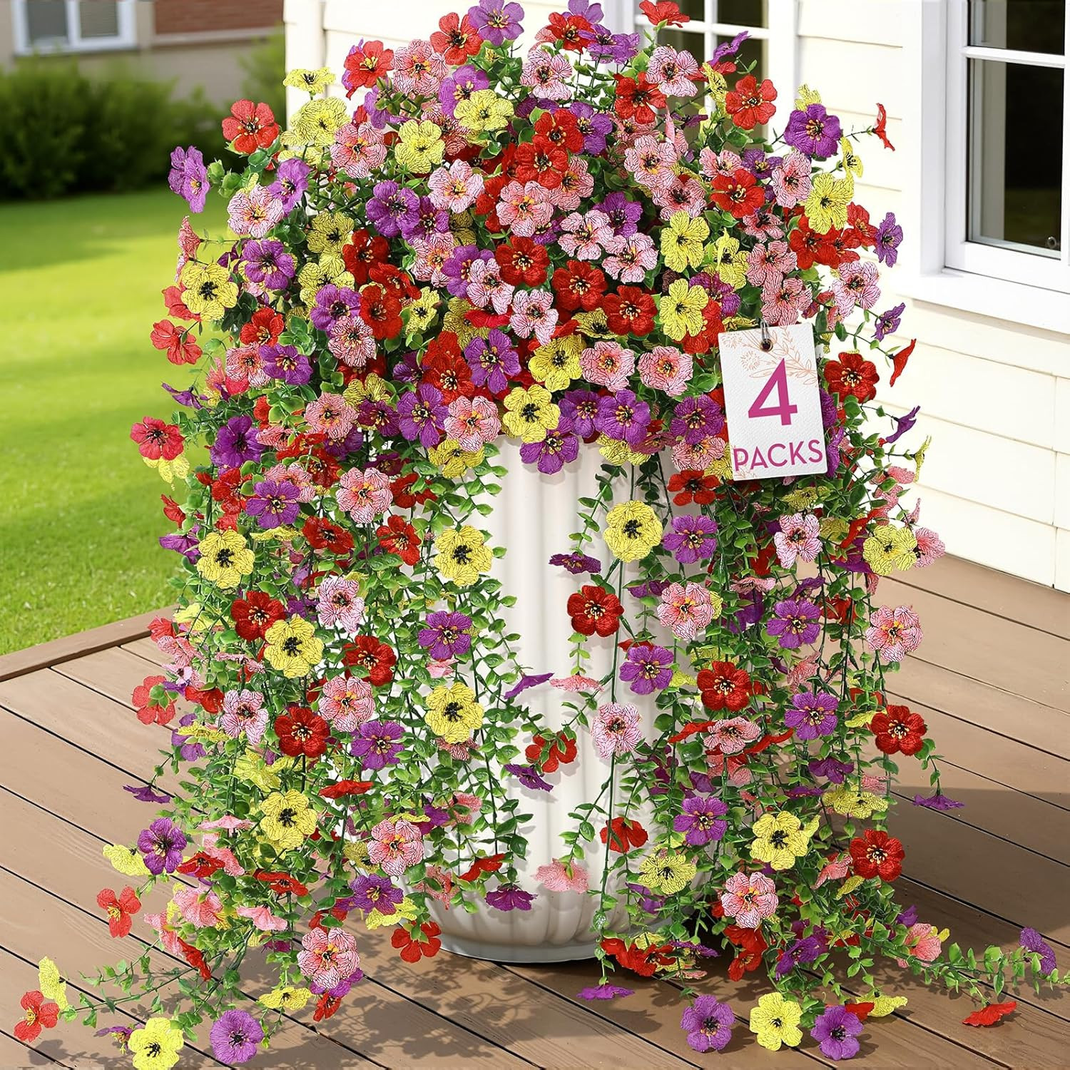 4PCS Artificial Fake Hanging Flowers for Outdoor Spring Decoration, UV Resistant