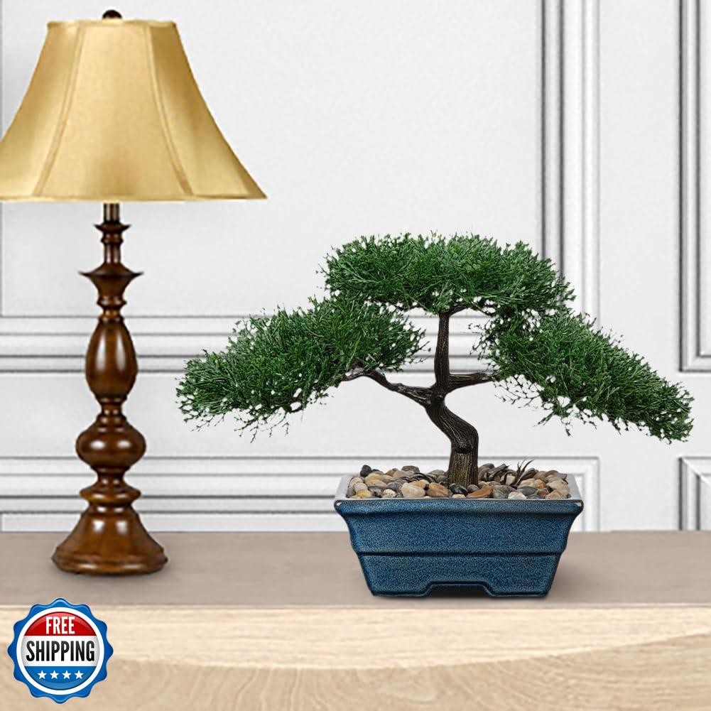 Artificial Bonsai Tree Juniper Faux Plants Indoor Fake Plants Decor with Blue