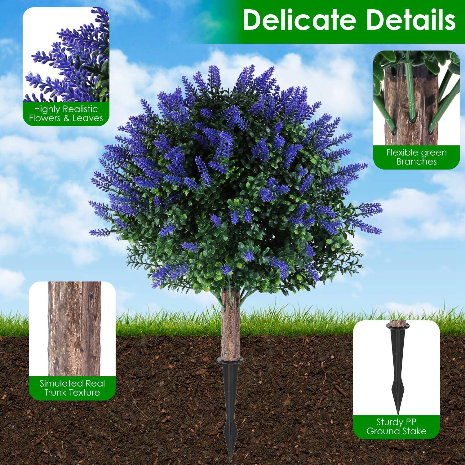 2 Pack Artificial Lavender Topiary Ball Trees / Peanut Tree Artificial Shrubs