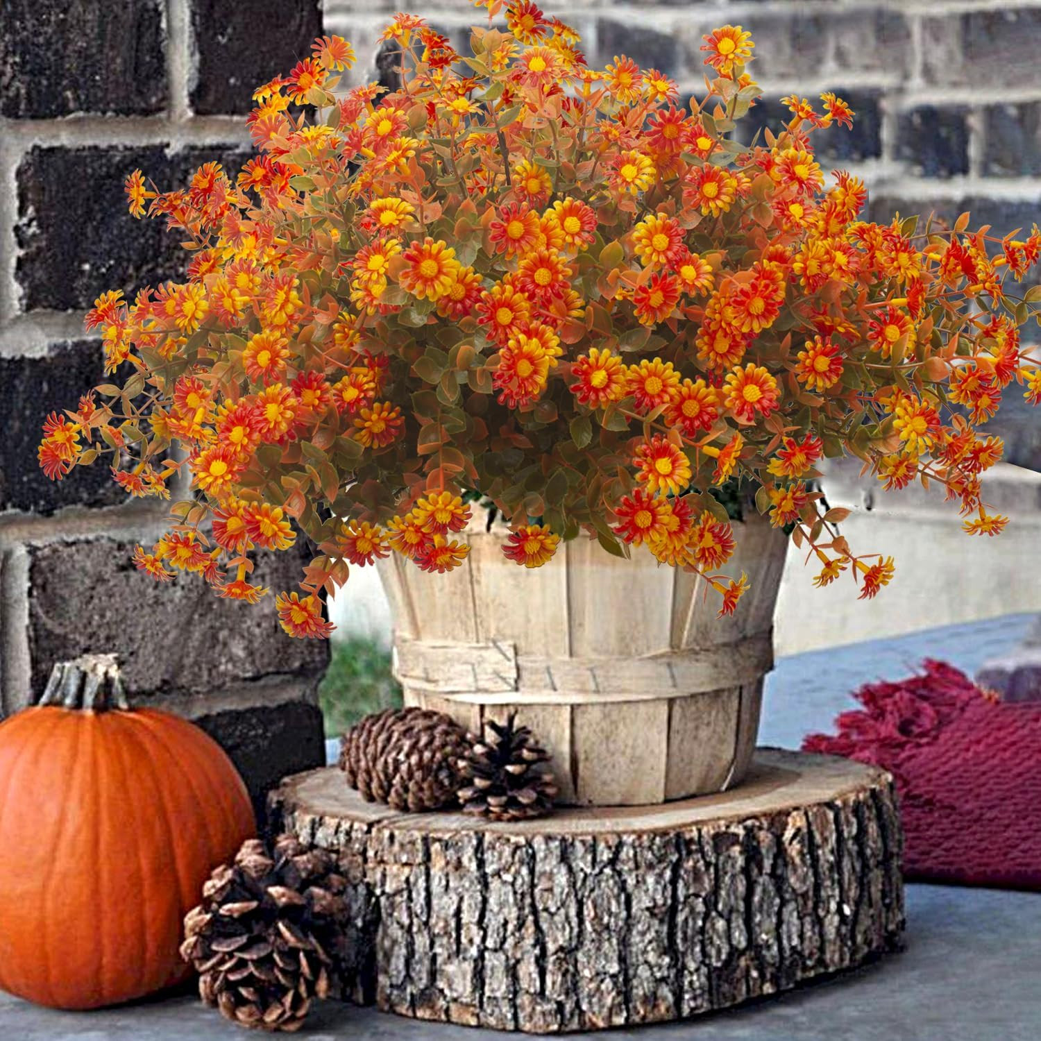 12 Bundles of Faux Fall Flowers – Vibrant Outdoor Decor for Home & Garden