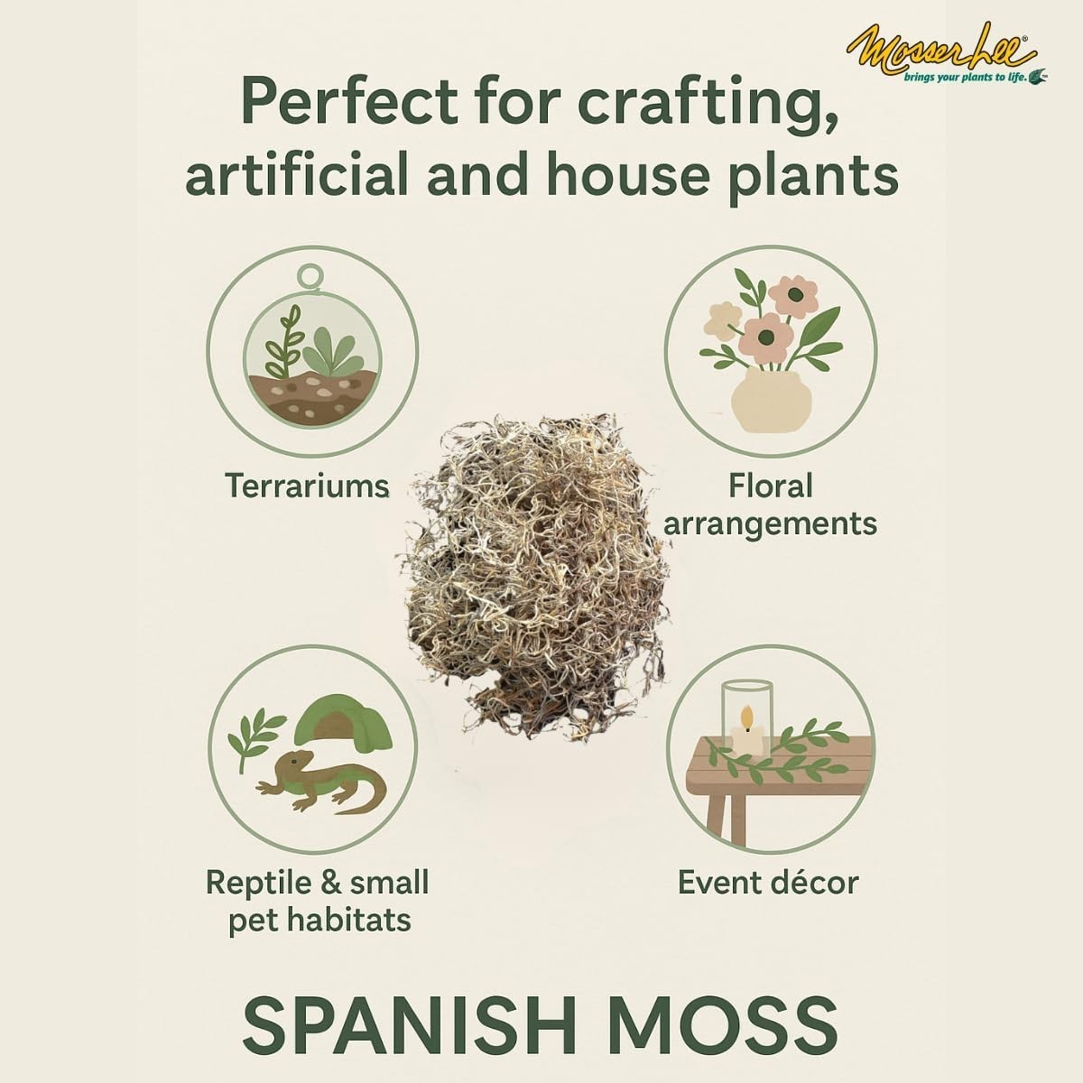 400 Cubic Inches of Spanish Moss – Natural Decorative Moss for Crafts & Plants