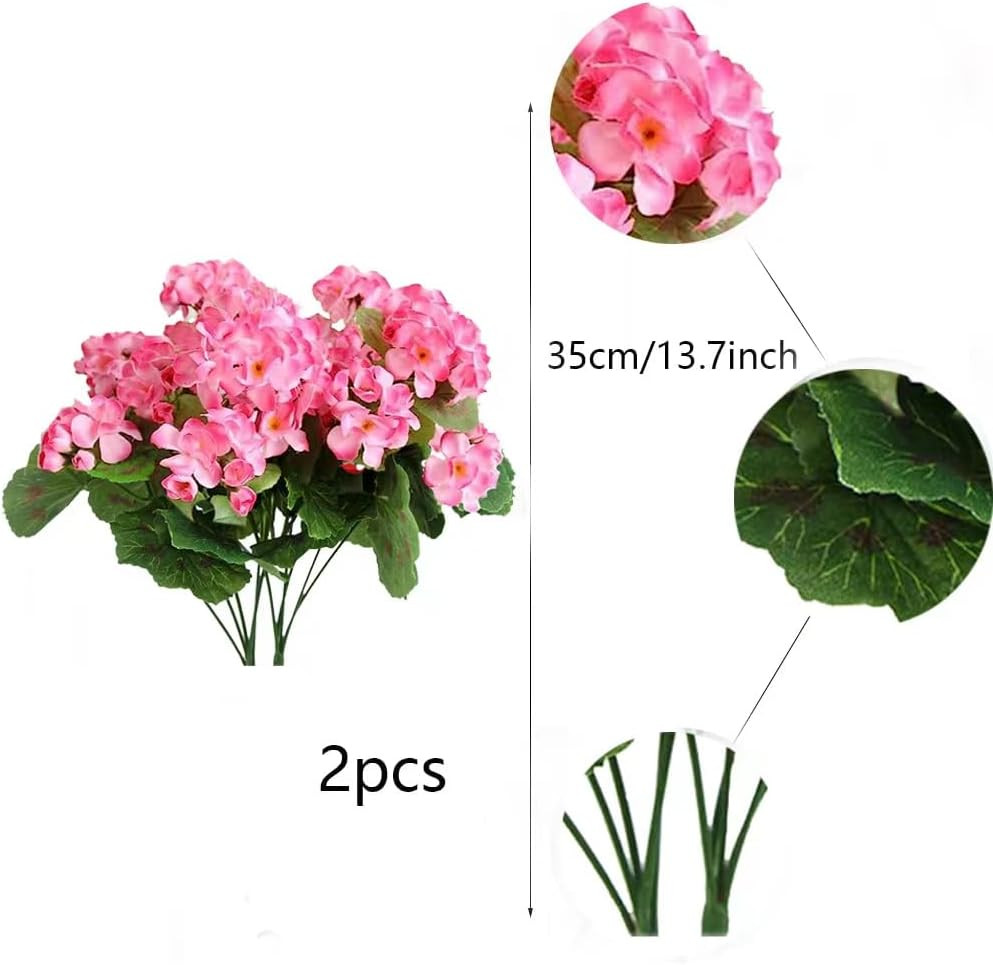 Artificial Pink Geraniums Outdoor Silk Flowers Artificial Geranium Bush Faux Flo