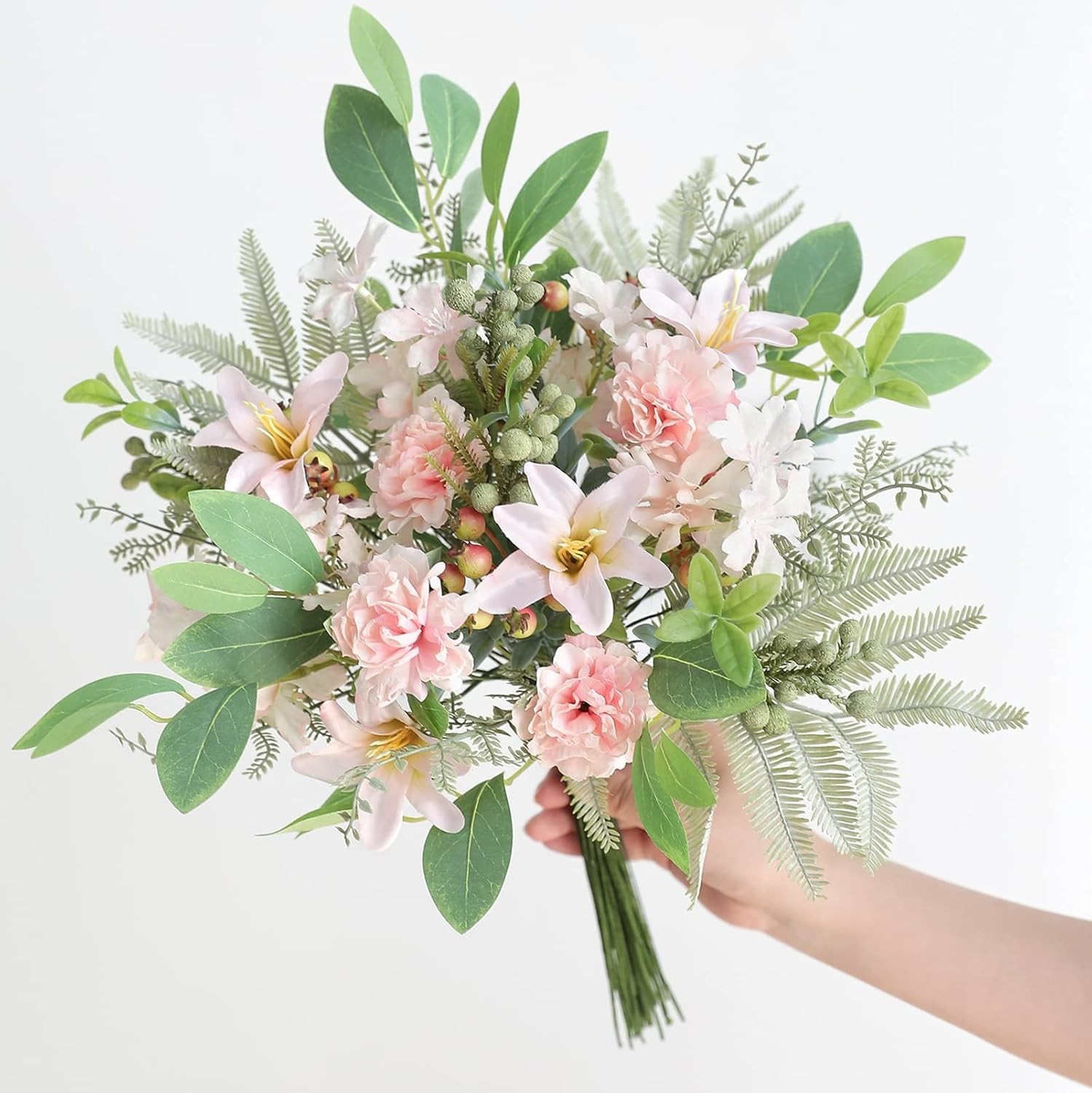 Faux Pink and Green Greenery, Pack of 47 Stems for Centerpieces, Green