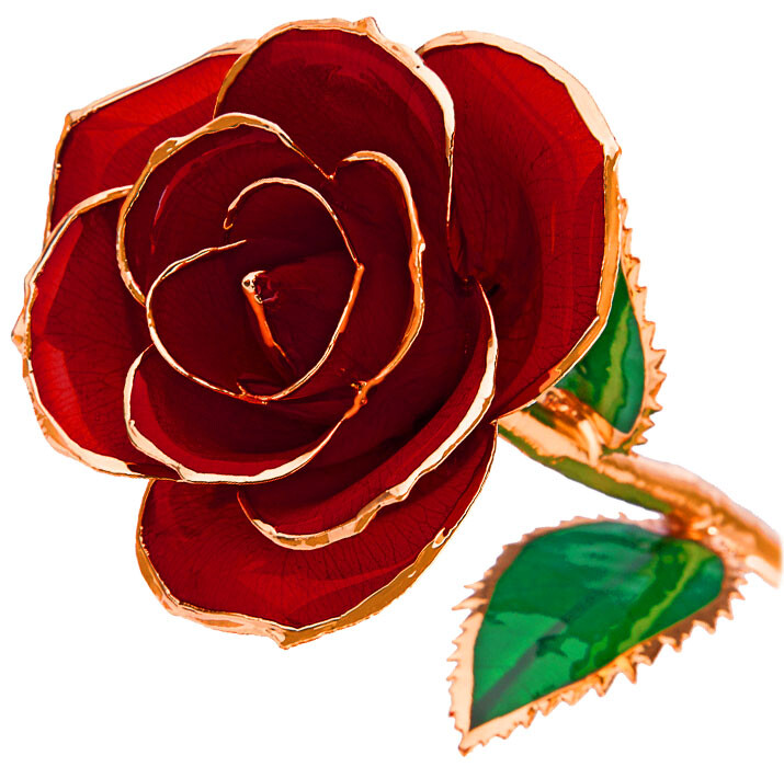 Ceramic Covered Flowers & Leaves 24K Gold Plated Single Stem Rose 10 5/8″ Long