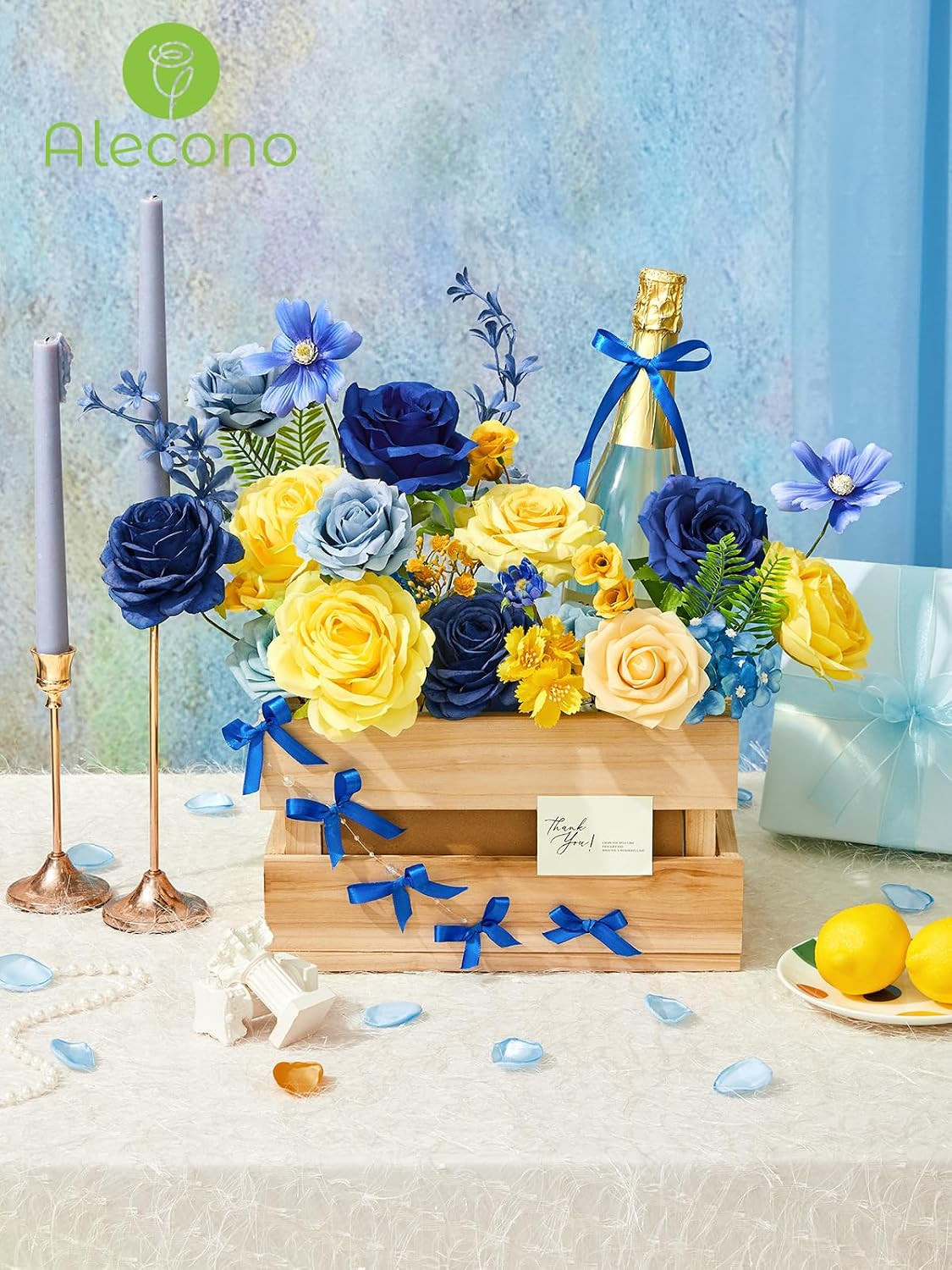 Blue and Yellow Silk Flowers for Valentine’s, Weddings, and Party Decor