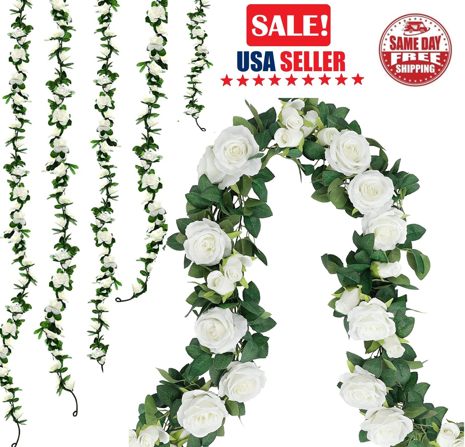 6× Artificial Silk Flower Garland Fake Flower Rose Vine Wall Hanging Plant USA
