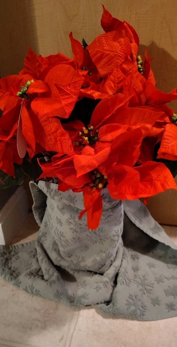 Artificial Poinsettia Deluxe Bushes 2 Bushes Artificial Christmas Flowers Red
