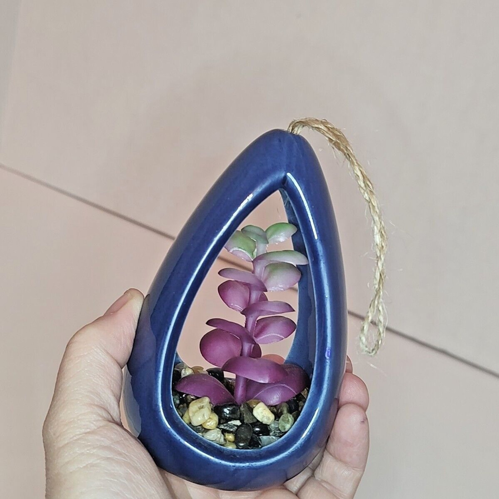 Hanging Modern Coastal Artificial Succulent Home Decor Navy Blue Purple Ceramic
