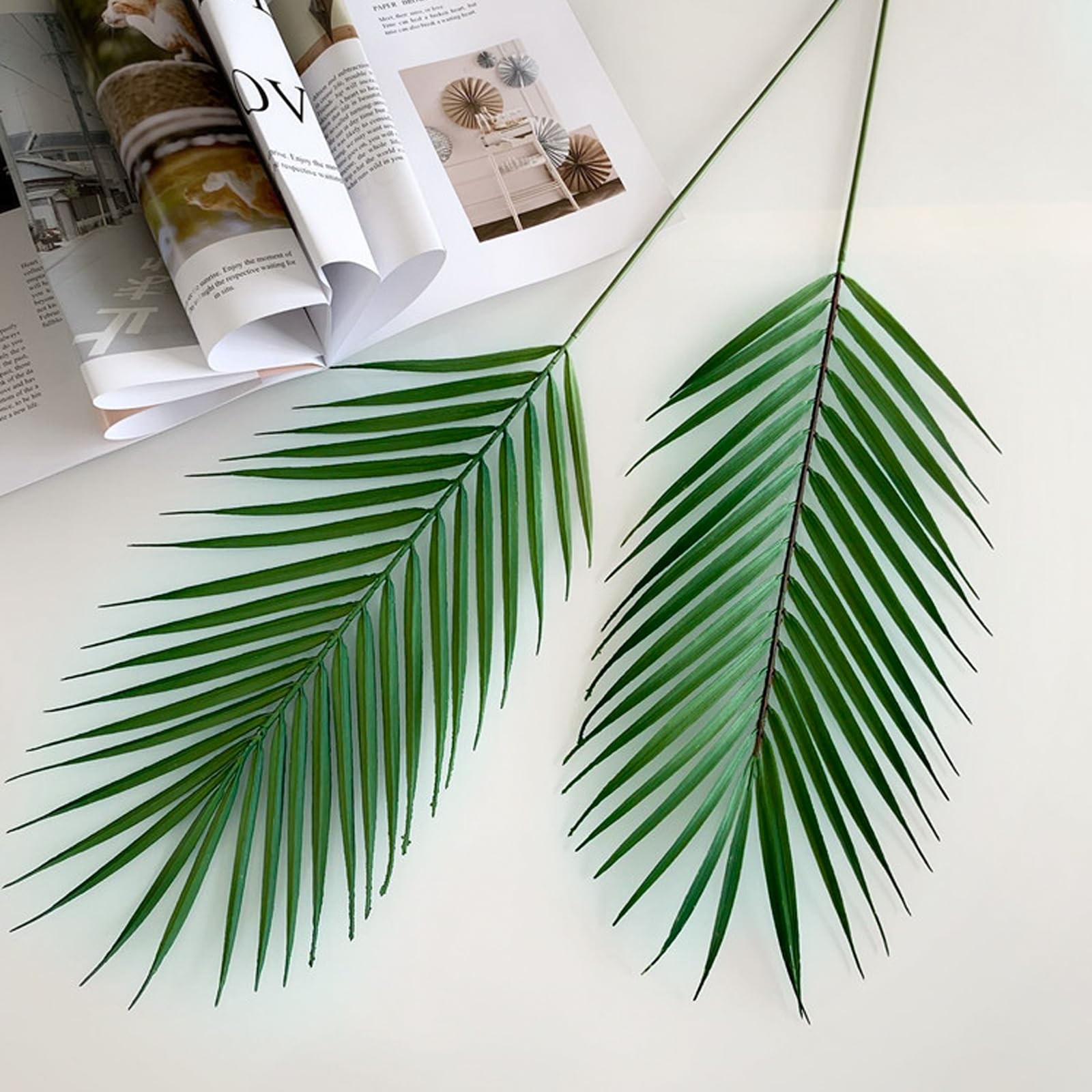 12Pcs Artificial Palm Leaves Tropical Palm Tree Leaves Greenery Faux Palm Fro…