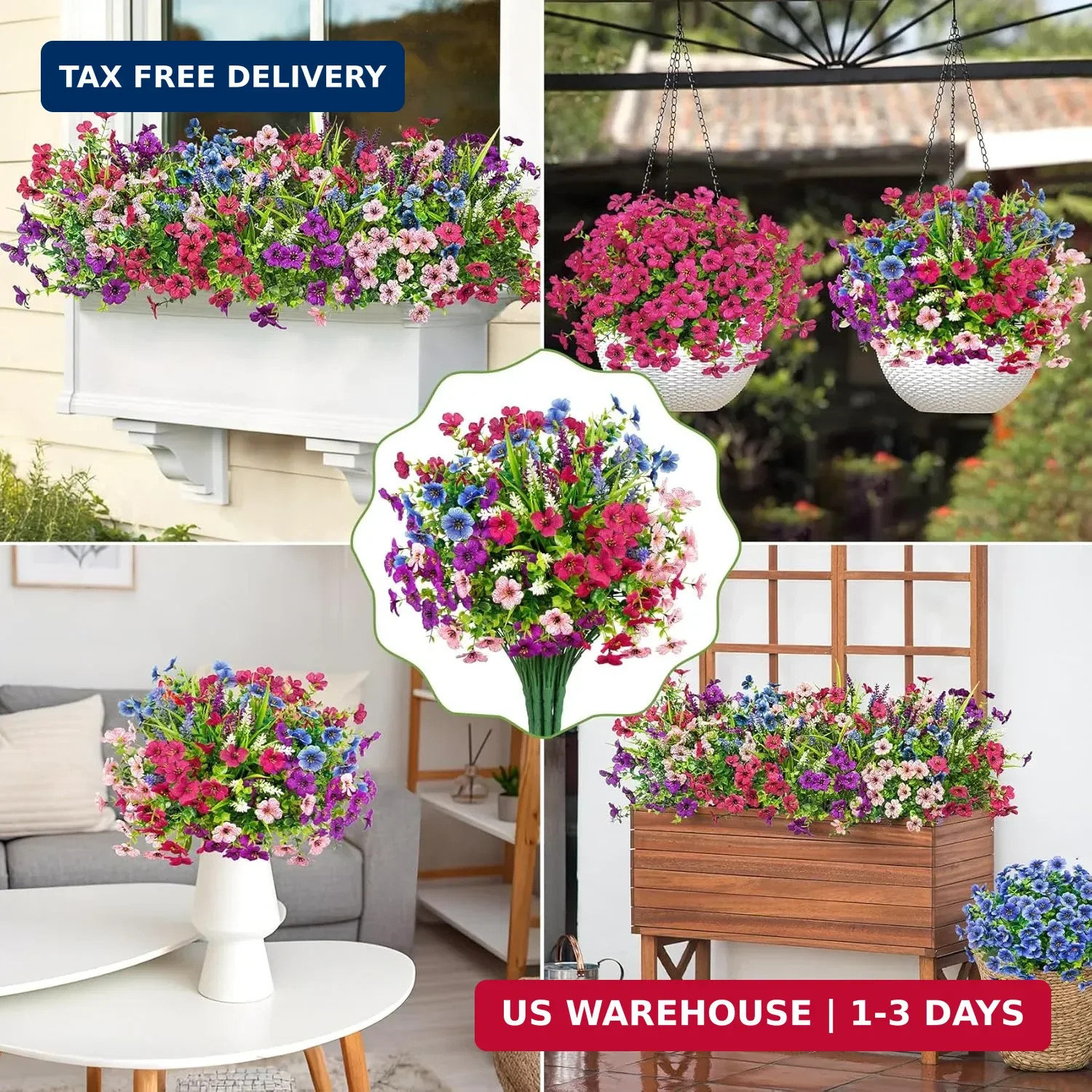 20 Bundles Artificial Flowers for Outdoors Decoration Fake Silk Flowers UV Resis