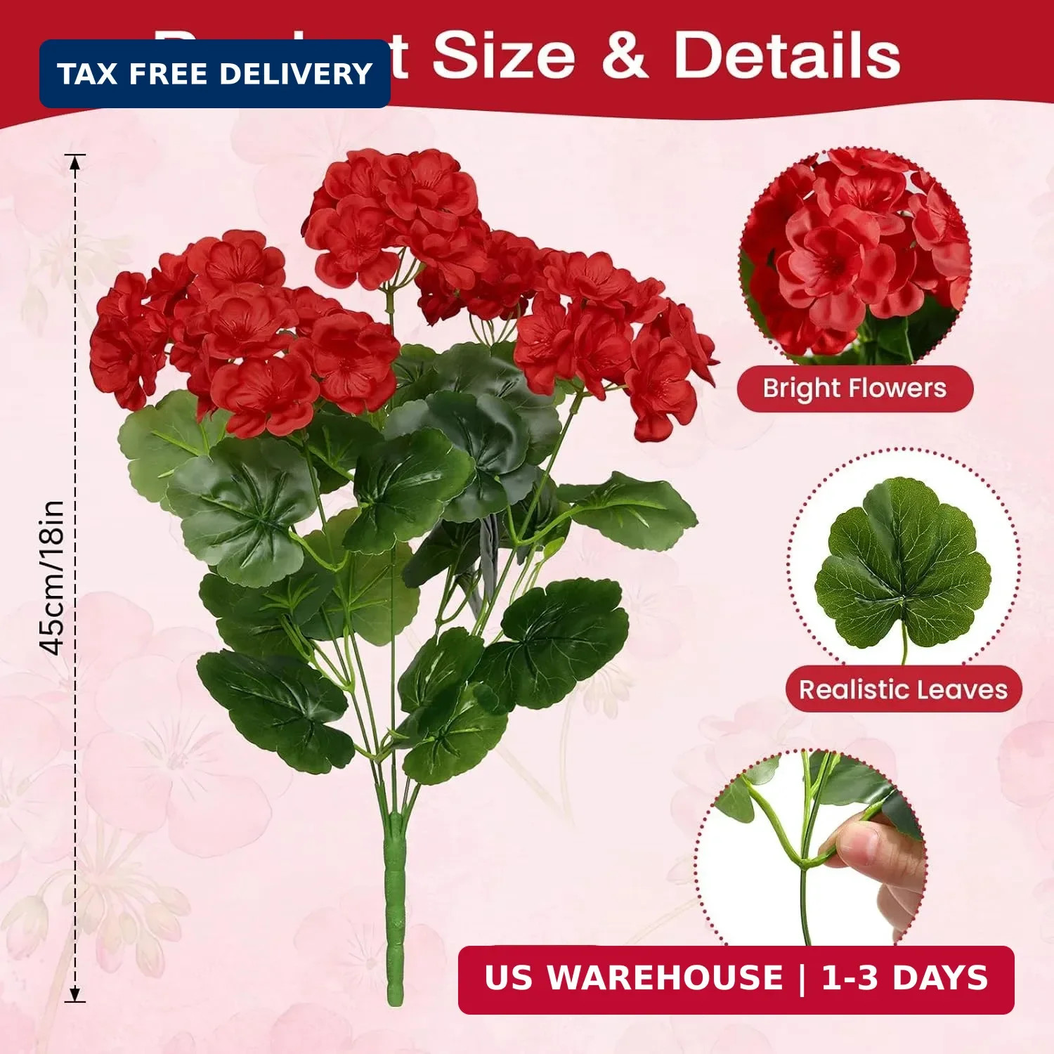 Alupssuc 8Pcs Artificial Geranium Flowers for Outdoors Decoration Silk Floral, U