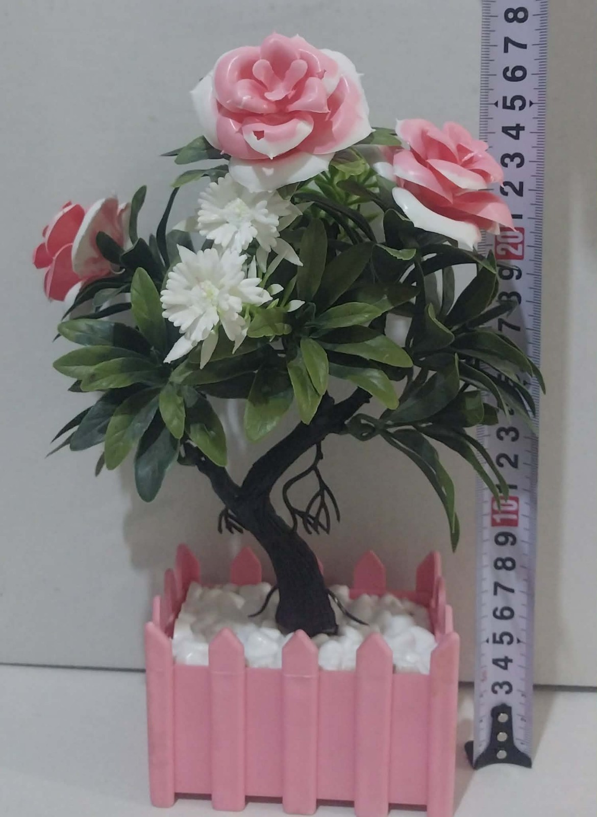 Artificial Pink Rose Flower Arrangement Decorative Planter Indoor Home Decor10″