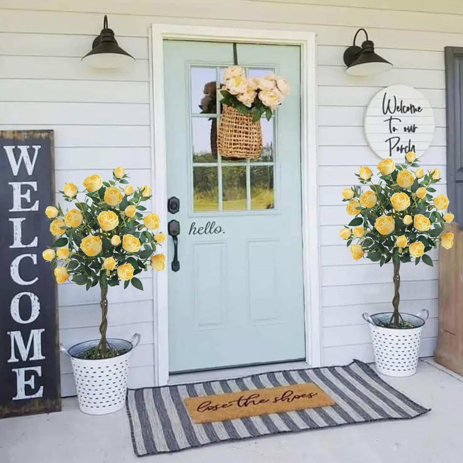 4FT Yellow Rose Tree Set of 2 – Blooming Artificial Flowers for Home & Garden