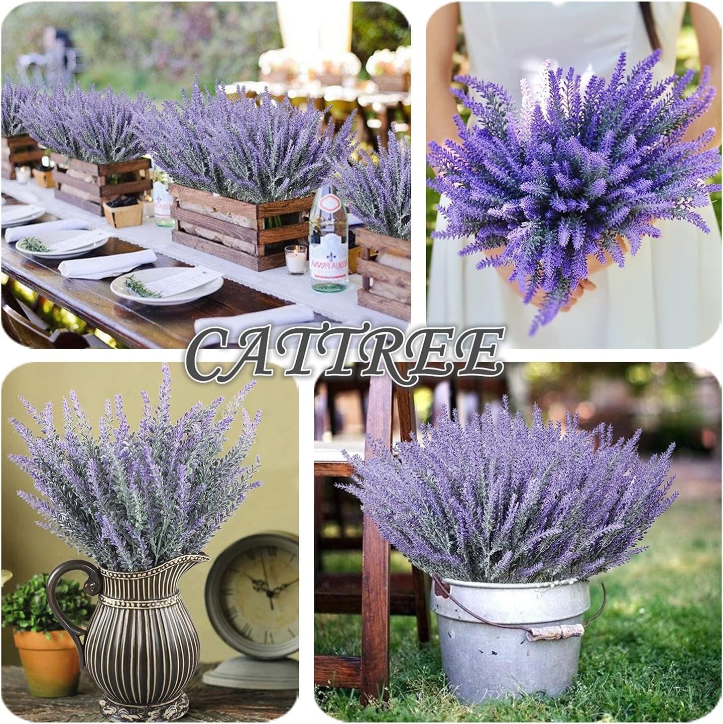 Artificial Lavender Fake Flowers Flocked Plants Plastic Faux Bouquet Purple 5
