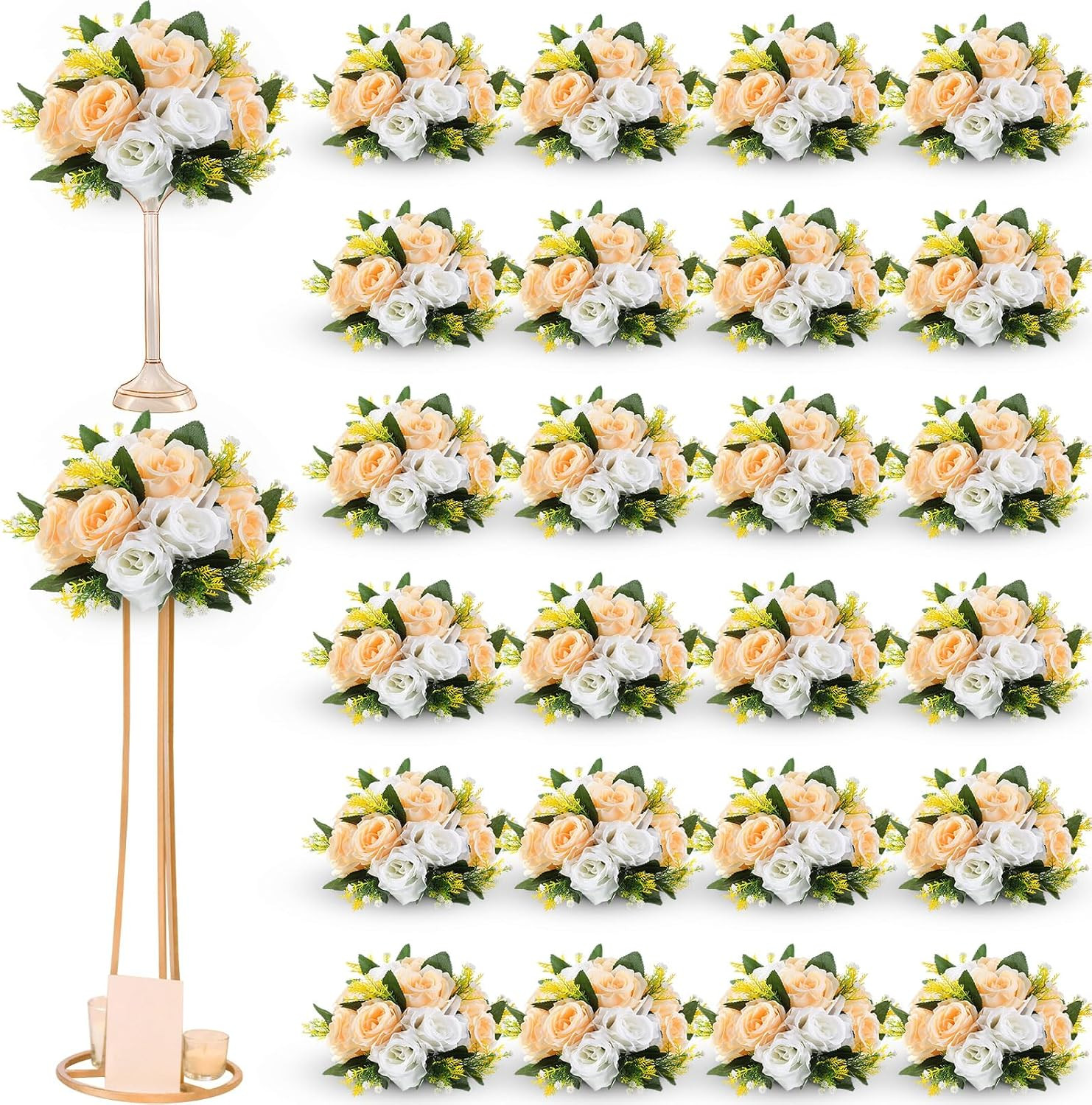 24 Pcs Artificial Rose Flower Balls for Centerpieces, Silk Roses Kissing Balls R