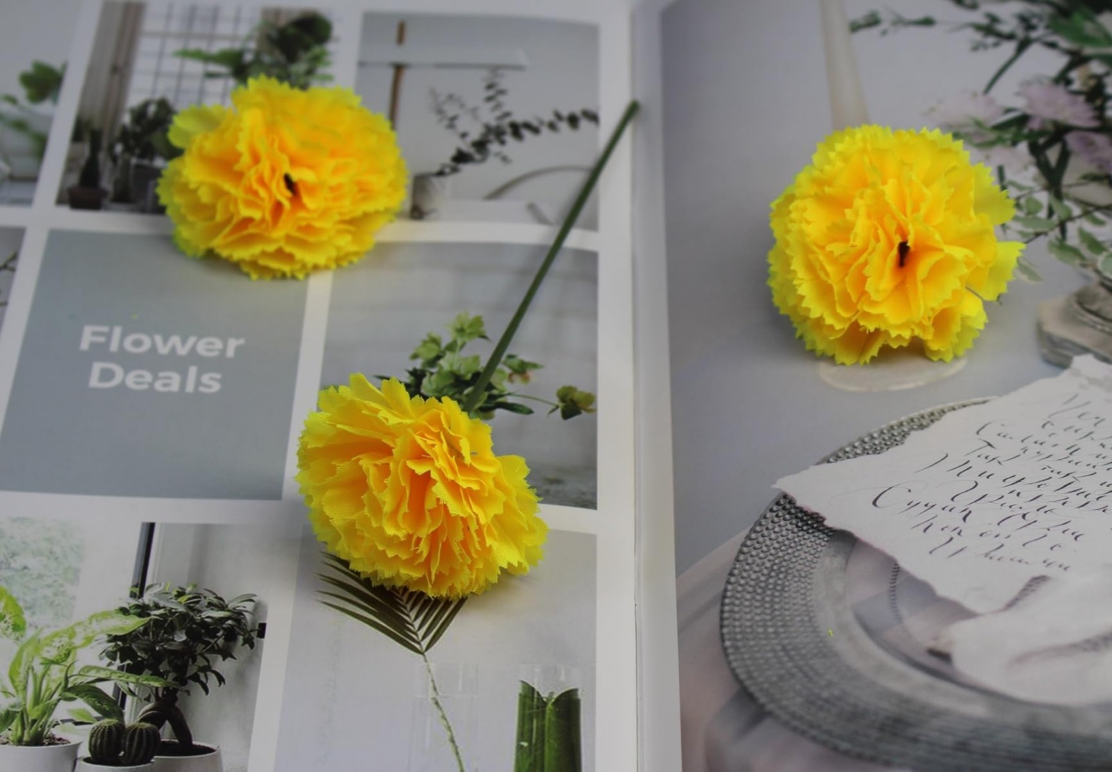 60 Pcs Yellow Artificial Marigold Flowers for Day of The Dead, Diwali Decor, DIY