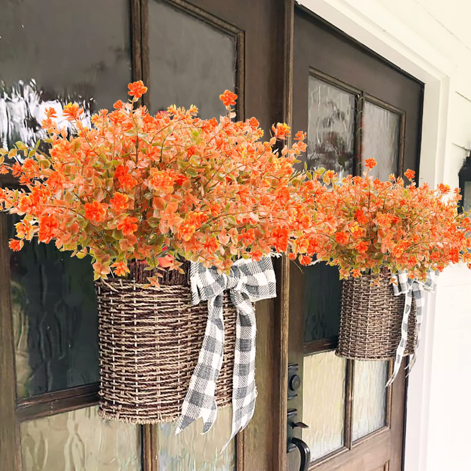 6 Bundles Artificial Fall Flowers Outdoor UV Resistant Fake Boxwood Plants Decor
