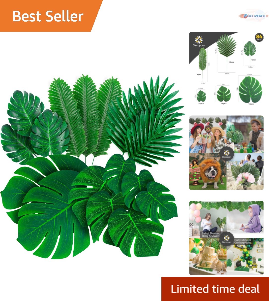 Artificial Palm Leaves 84 Pcs Green Tropical Decor for Party Wedding Jungle