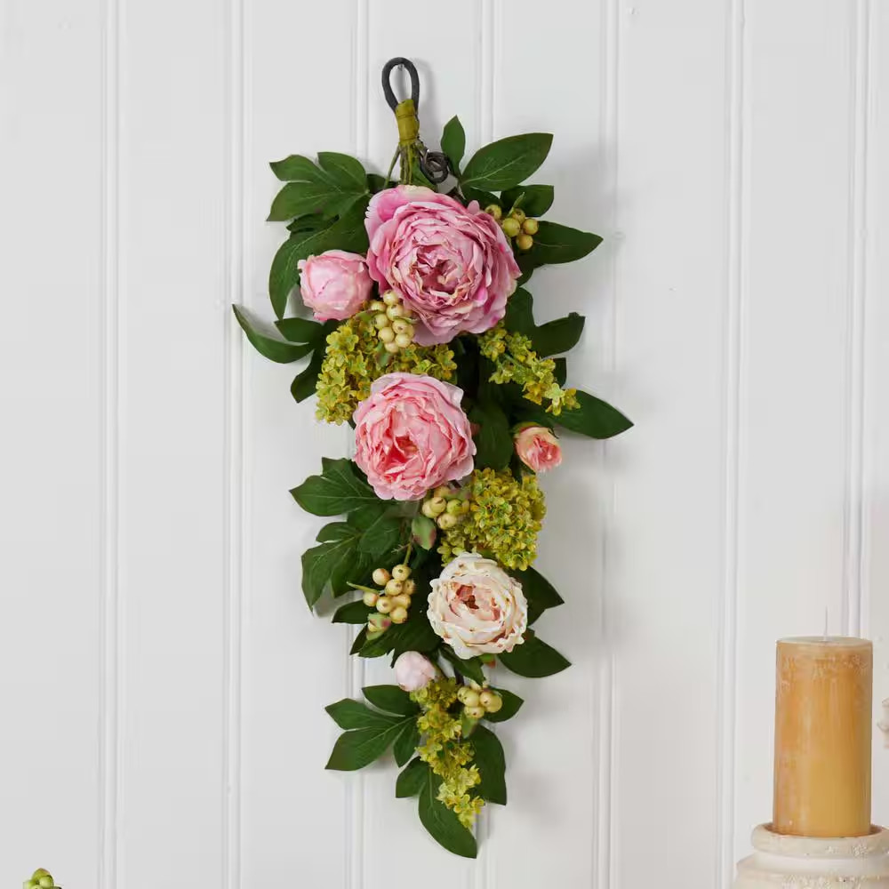 24 In. Artificial Mixed Peony and Hydrangea Teardrop
