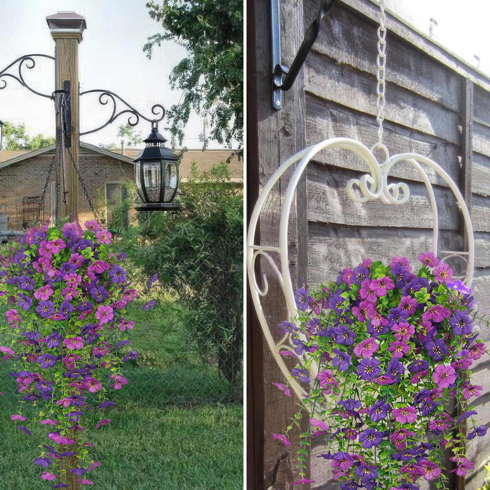 GhuaH 3 Pcs Artificial Hanging Flowers for Outdoors Spring Summer Purple Faux…