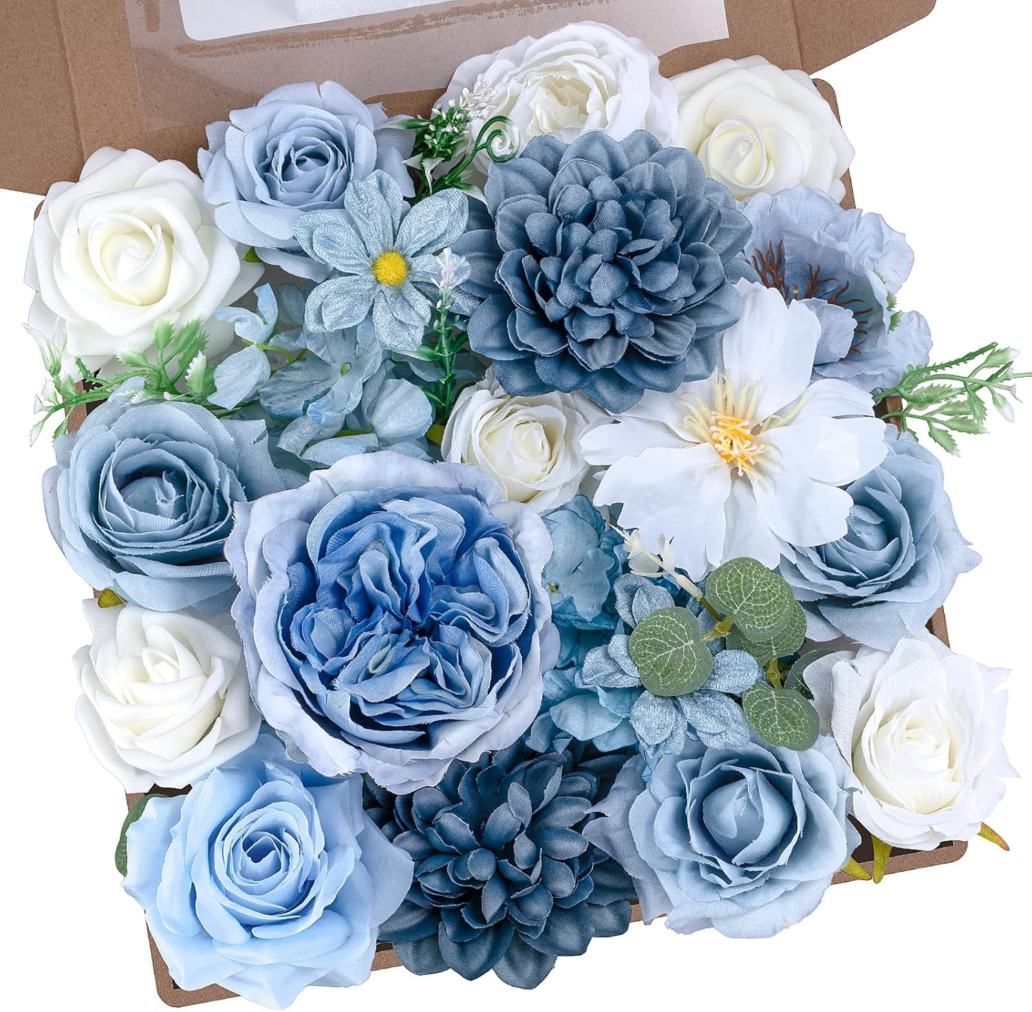 Light Blue Artificial Flowers Combo Set Silk Roses Peony Hydrangea Dahlia Decor