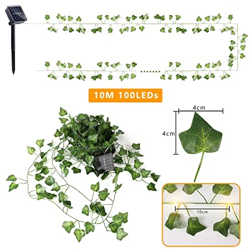 Solar Vine String Lights, 33ft 100 LED Solar String Lights, 8 Warm White-Ivy