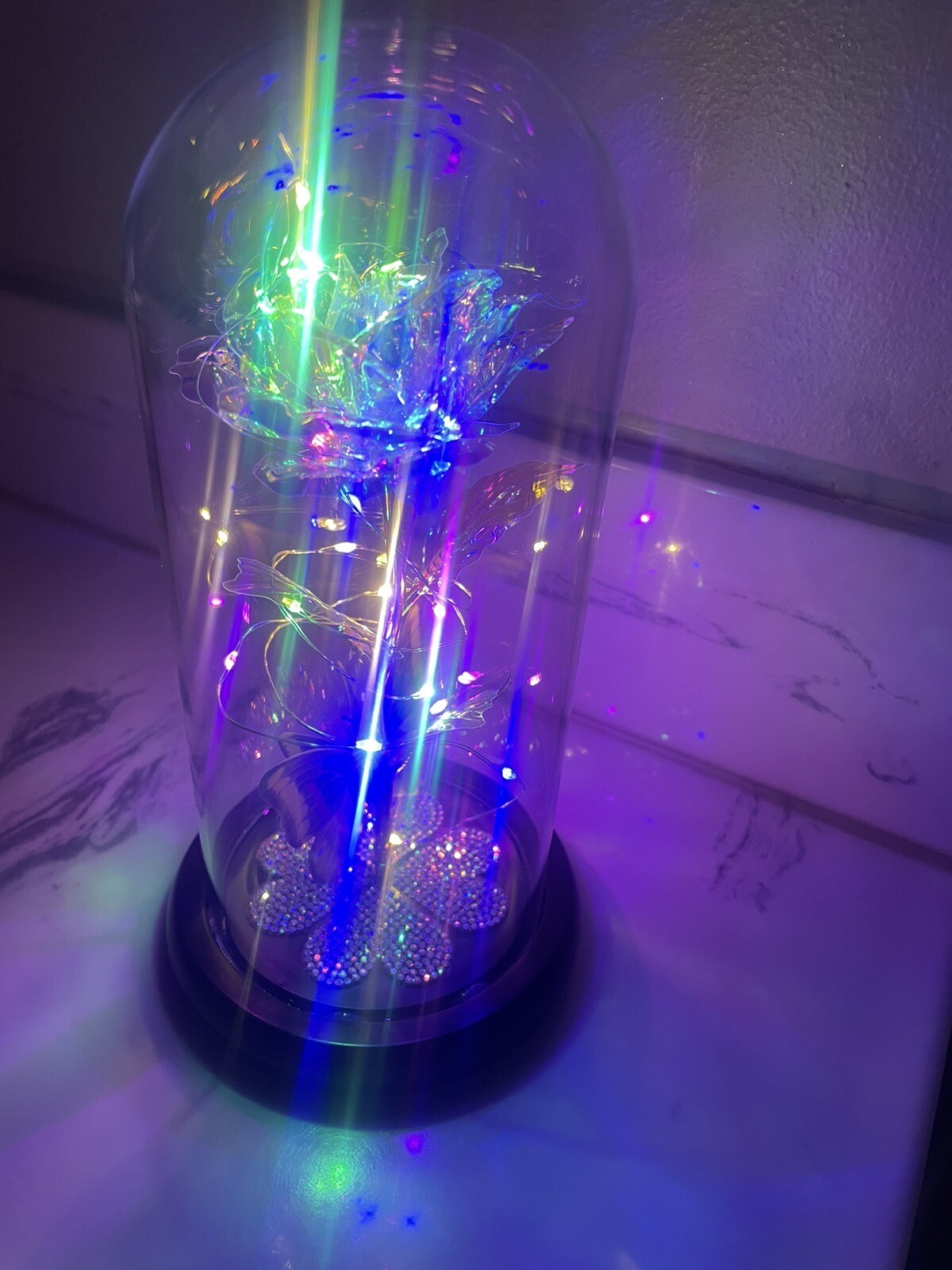 LED Rose Gifts for Women Flowers Rose/butterfly Glass Dome Valentines Day Gift