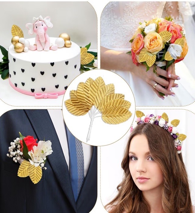 200 Pcs Gold Leaves for Crafts Fake Artificial Rose Leaf DIY Wreaths Wedding