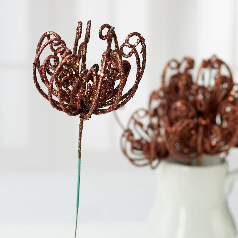 Factory Direct Craft Artificial Brown Glittered Fuji Mum Picks | Package of