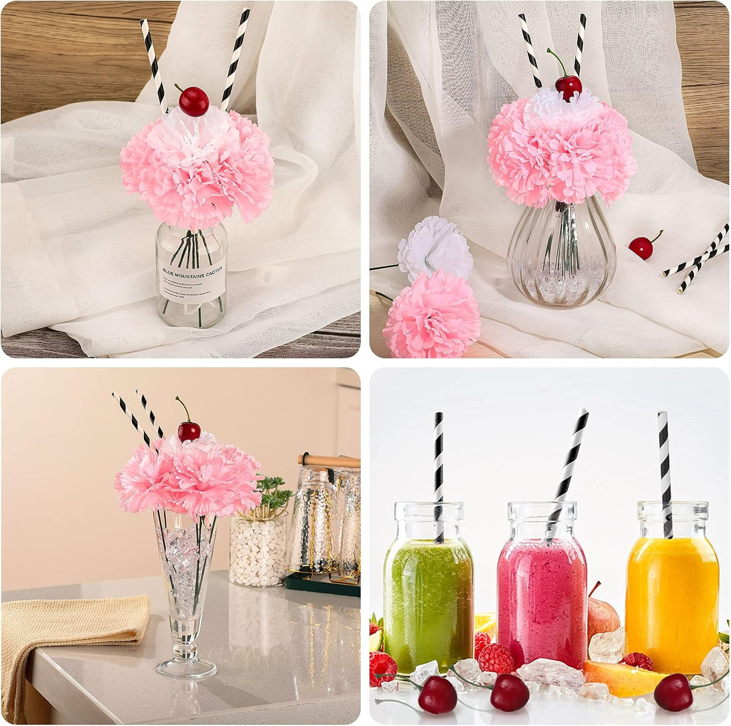 6 Sets Pink Carnations Artificial Flowers, 50’S Theme Party Decorations Include