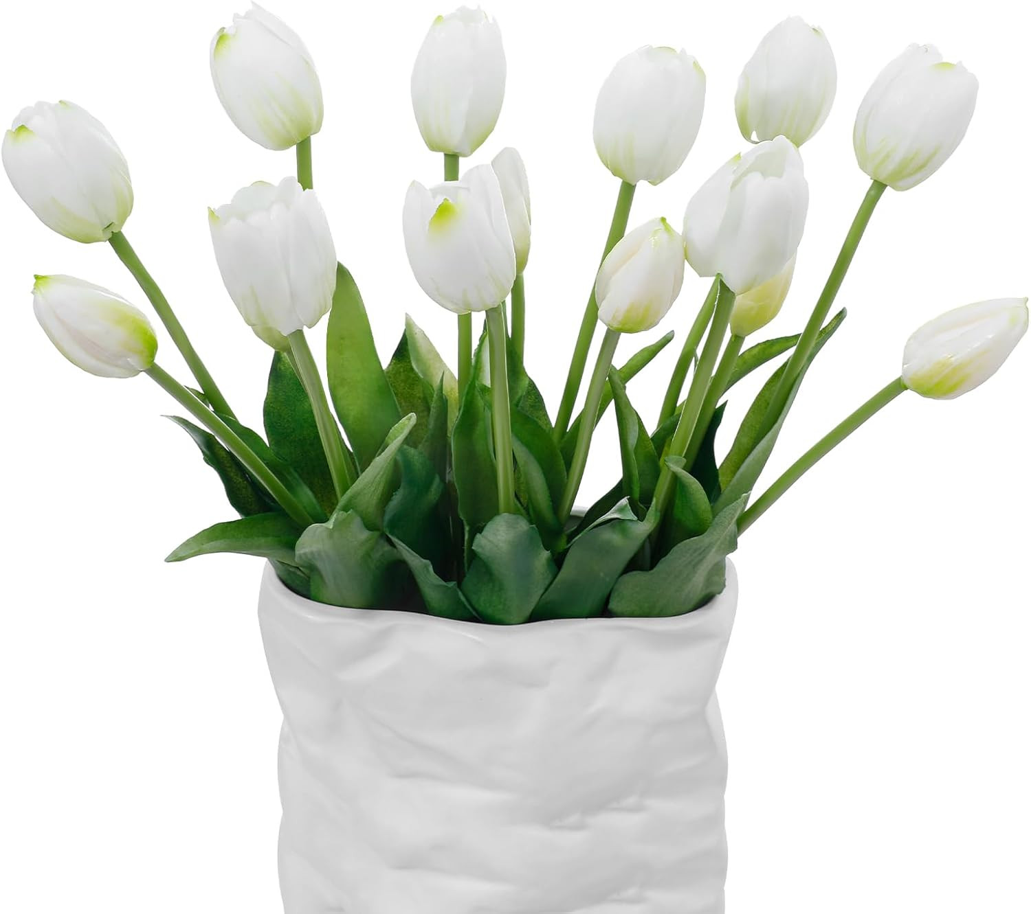 15 Pcs White Artificial Flowers Tulips Latex Plastic Soft Faux Bouquets for Part