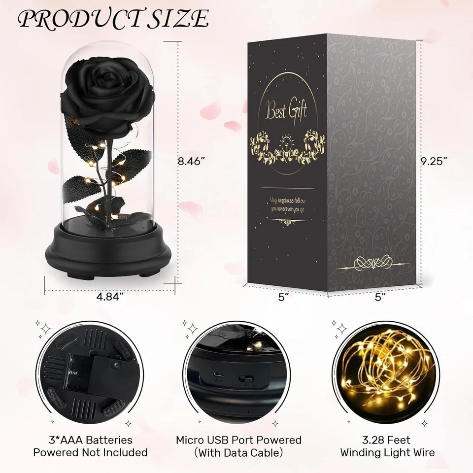 Forever Preserved Black Rose Birthday Gifts for Women,Eternal Flower Gifts for M
