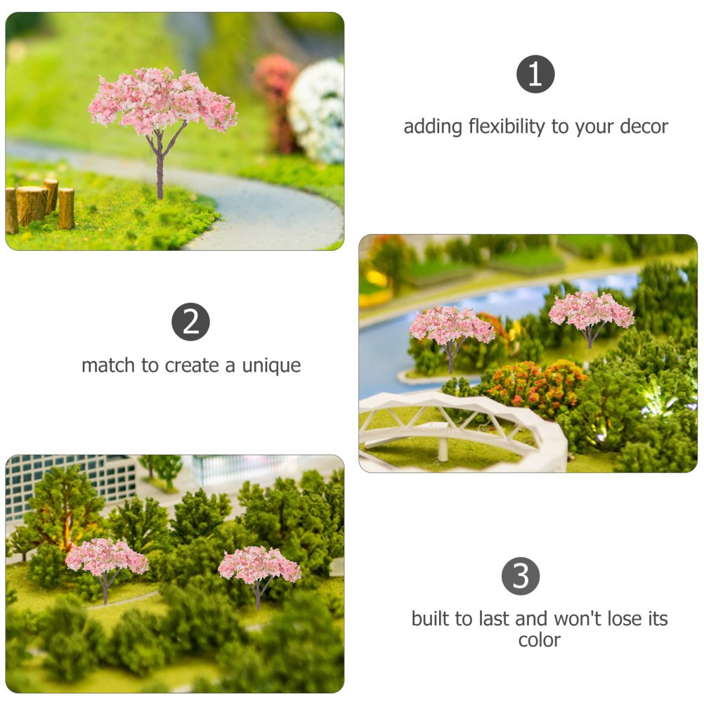 10Pcs Reusable Miniature Pink Cherry Blossom Trees Plastic Simulation Tree Model