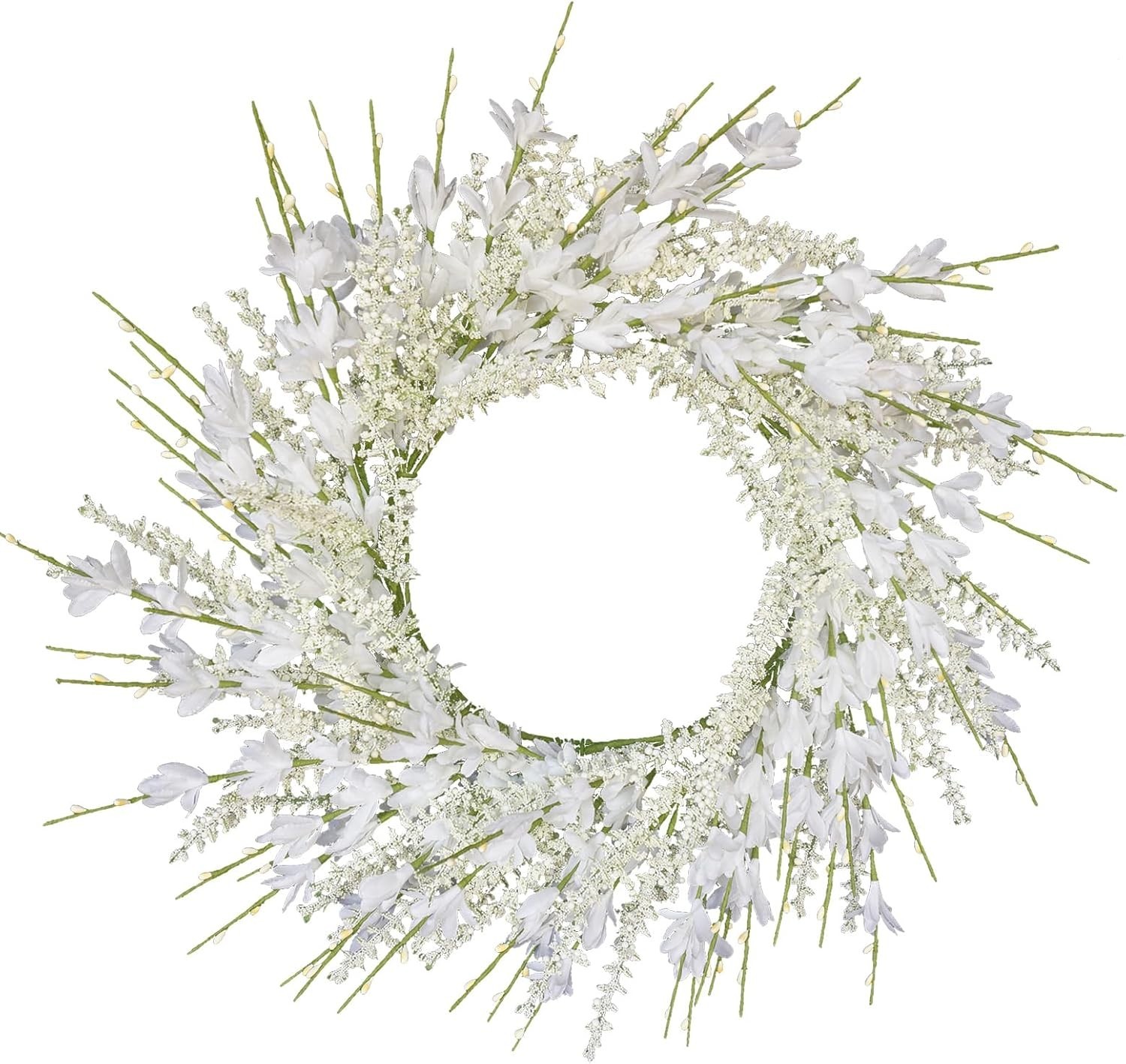 24 Inch White Forsythia Lavender Wreath Silk Floral Arrangement Wedding Decor