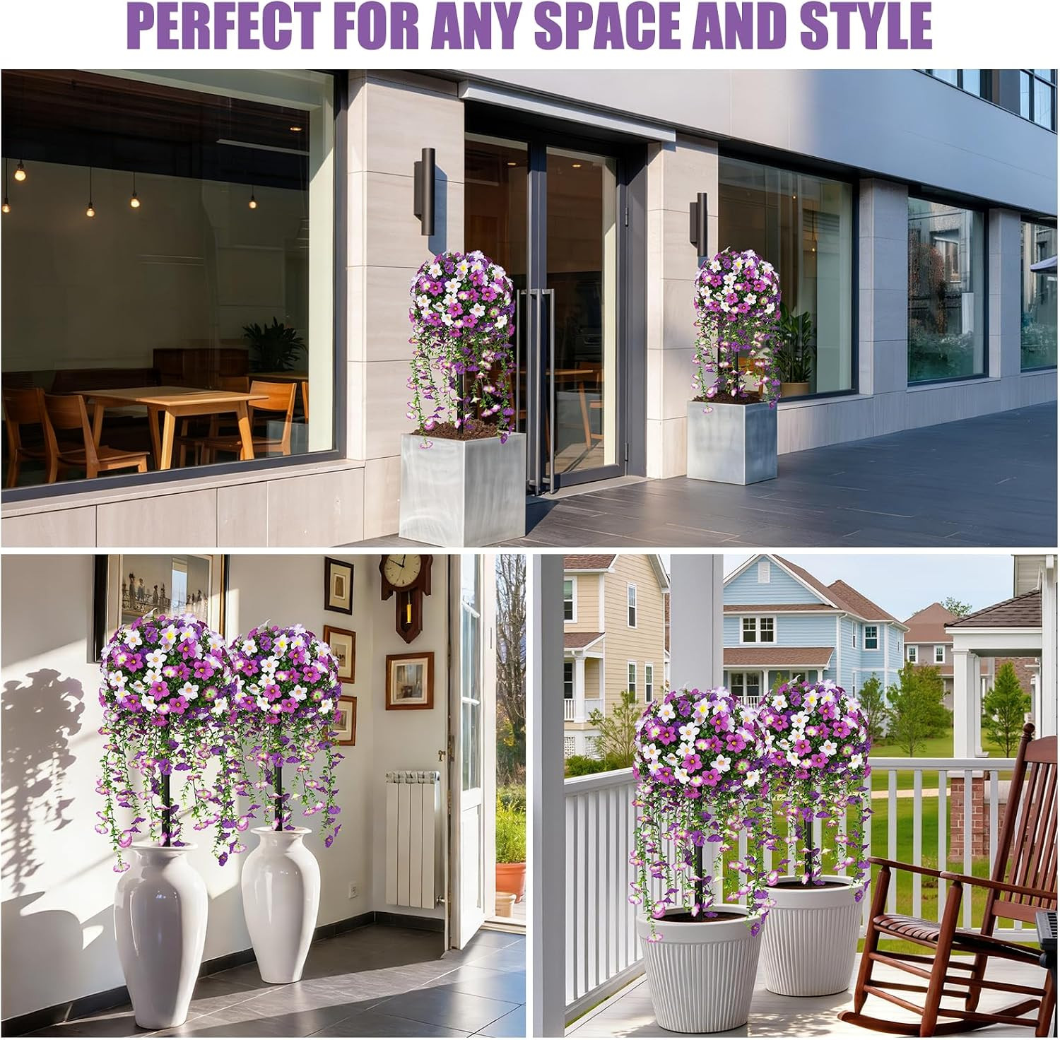 3FT Purple Morning Glory Topiary Ball Trees – Set of 2 UV Resistant Faux Plants