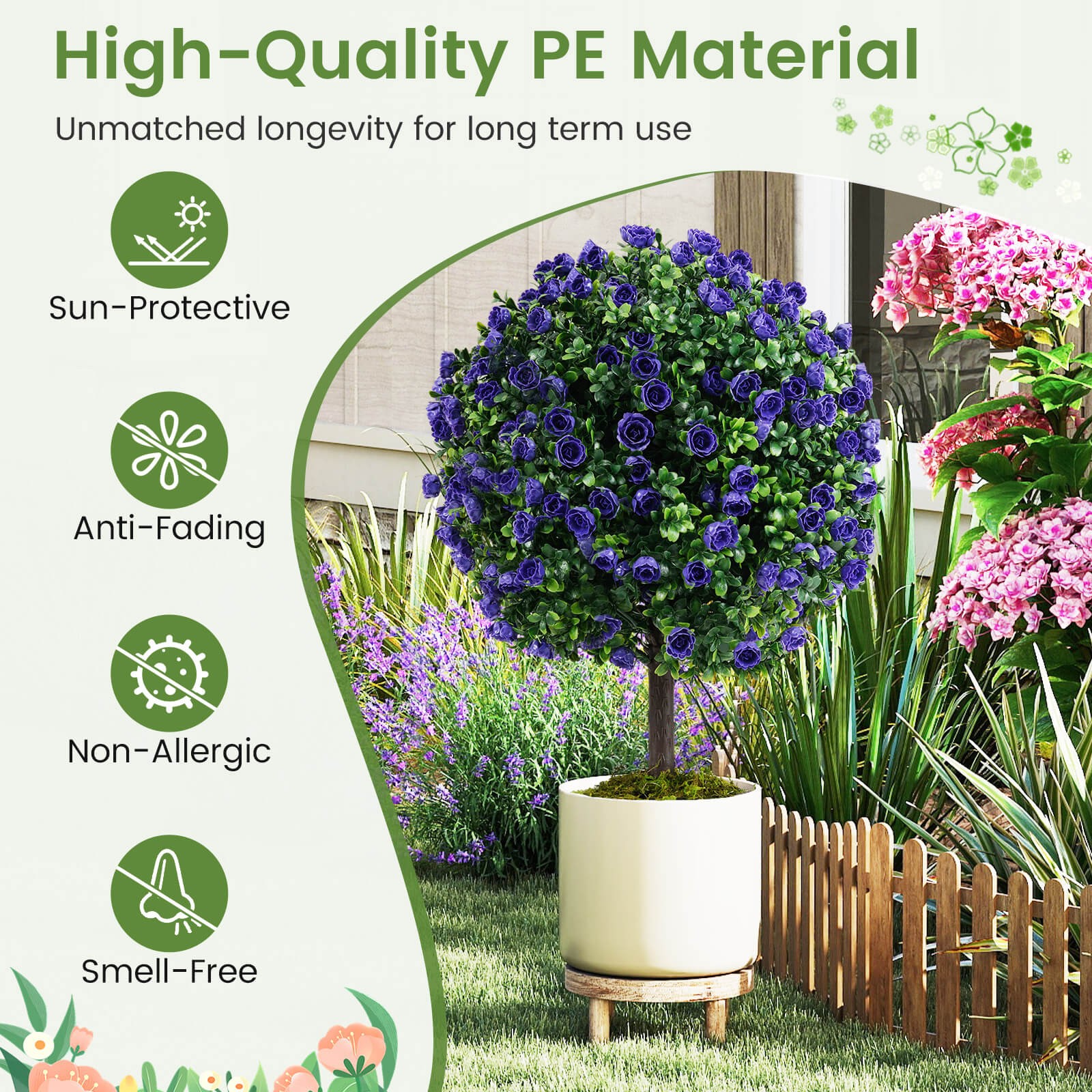 Set of 2 Artificial Purple Rose Topiary Ball Trees 22″ Faux Boxwood Ball Tree