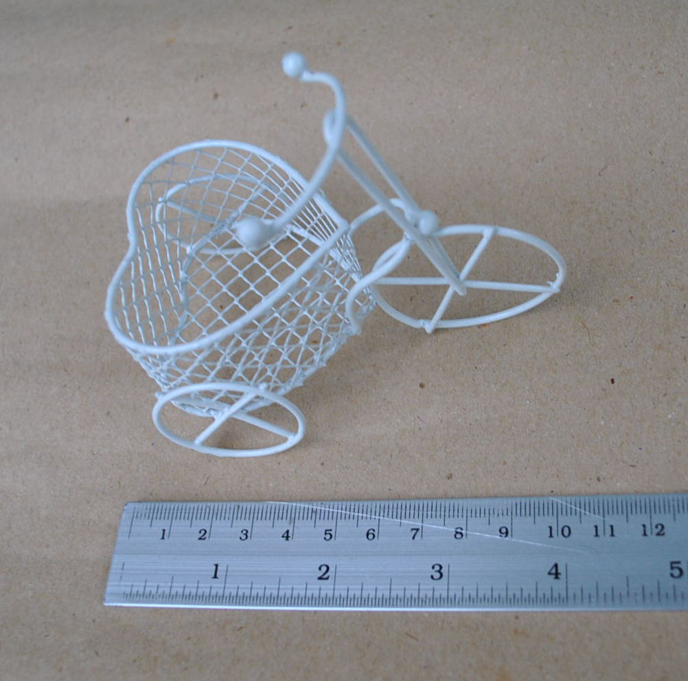 Handmade Flower Basket Storage Container Metal Wire Weave Heart White Bicycle