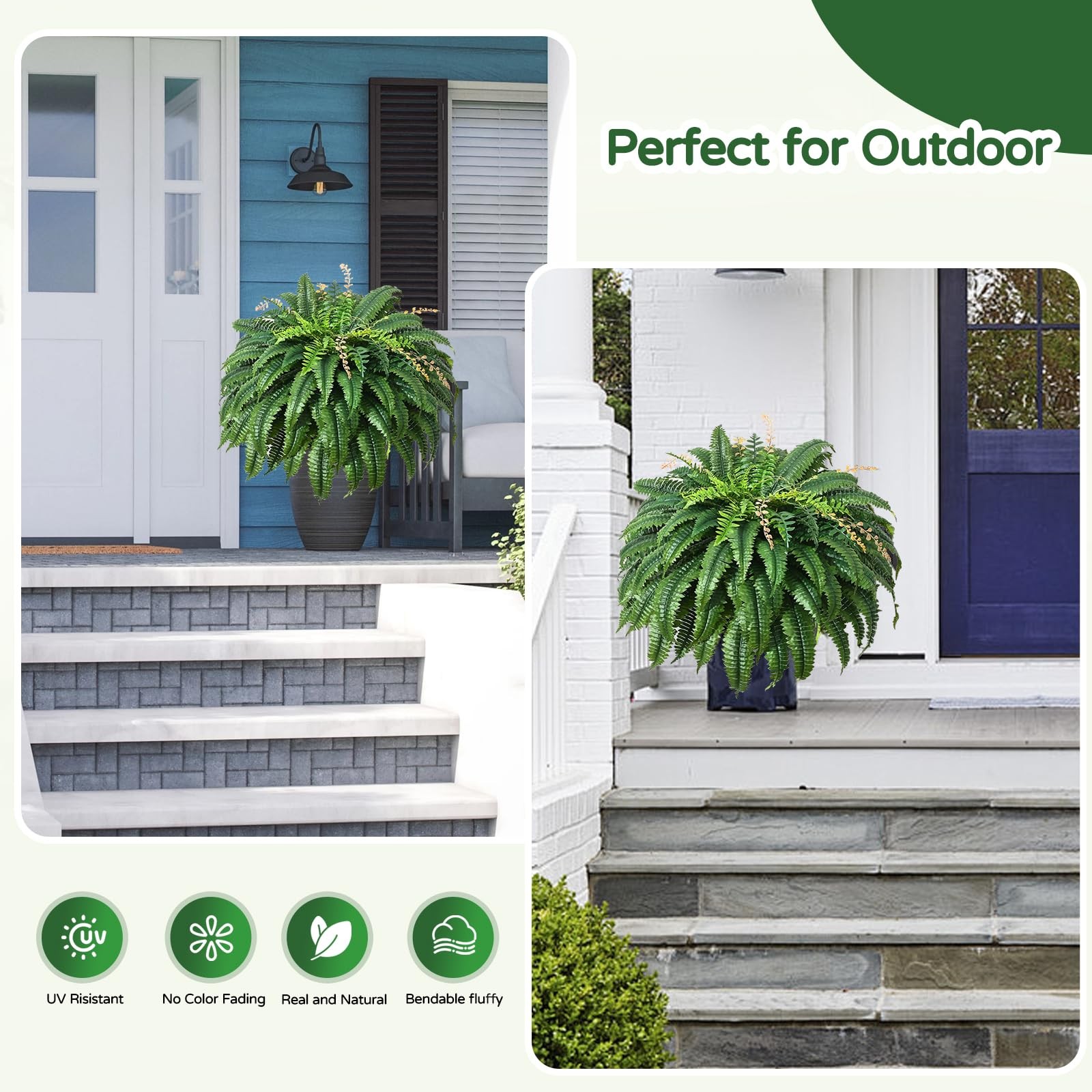 49” Artificial Ferns for Outdoors Planter, 128 Leaves per Fern, Set of 2, Lar…