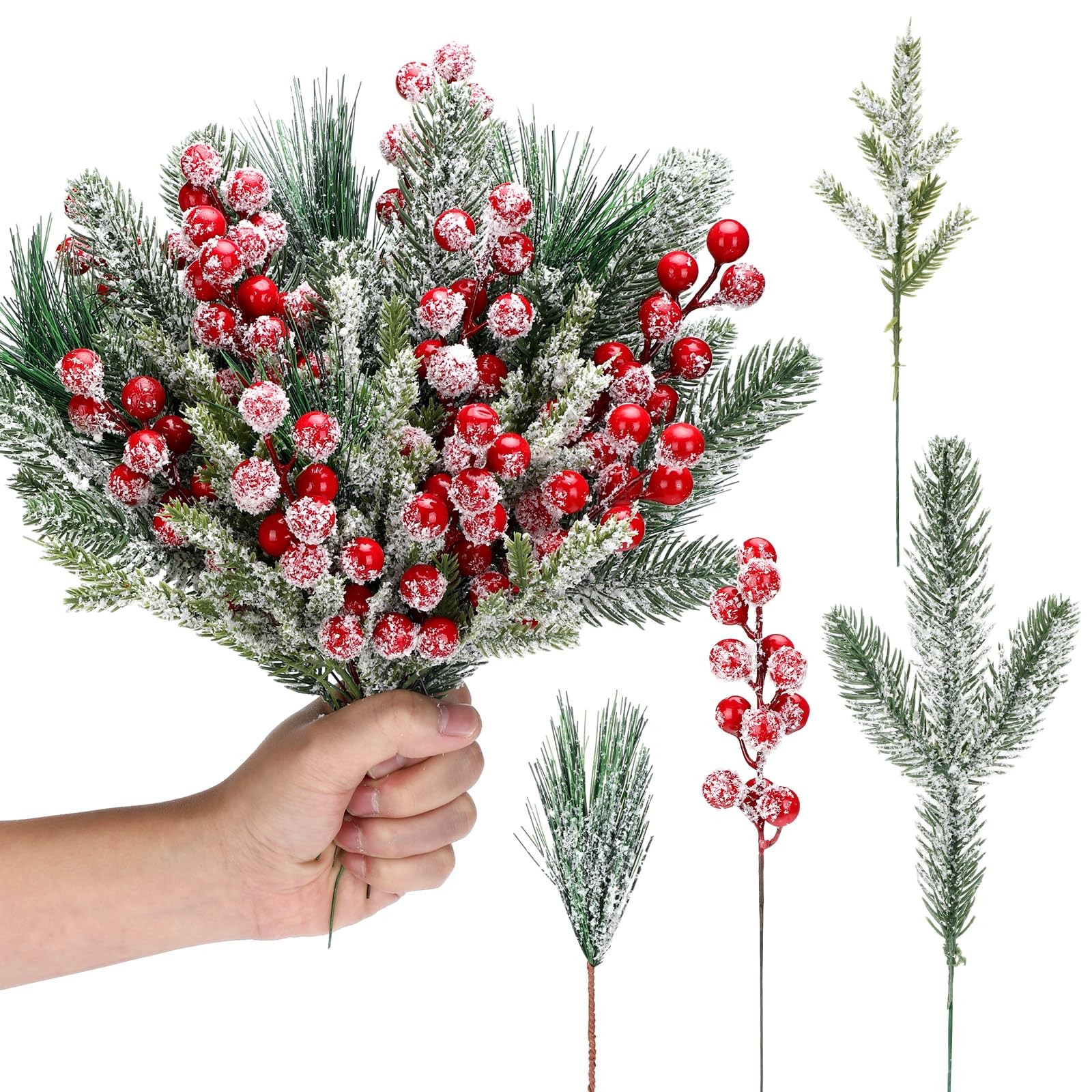 80 Pieces Christmas Snowy Pine Tree Picks Artificial Stems Sprays Faux Cedar …