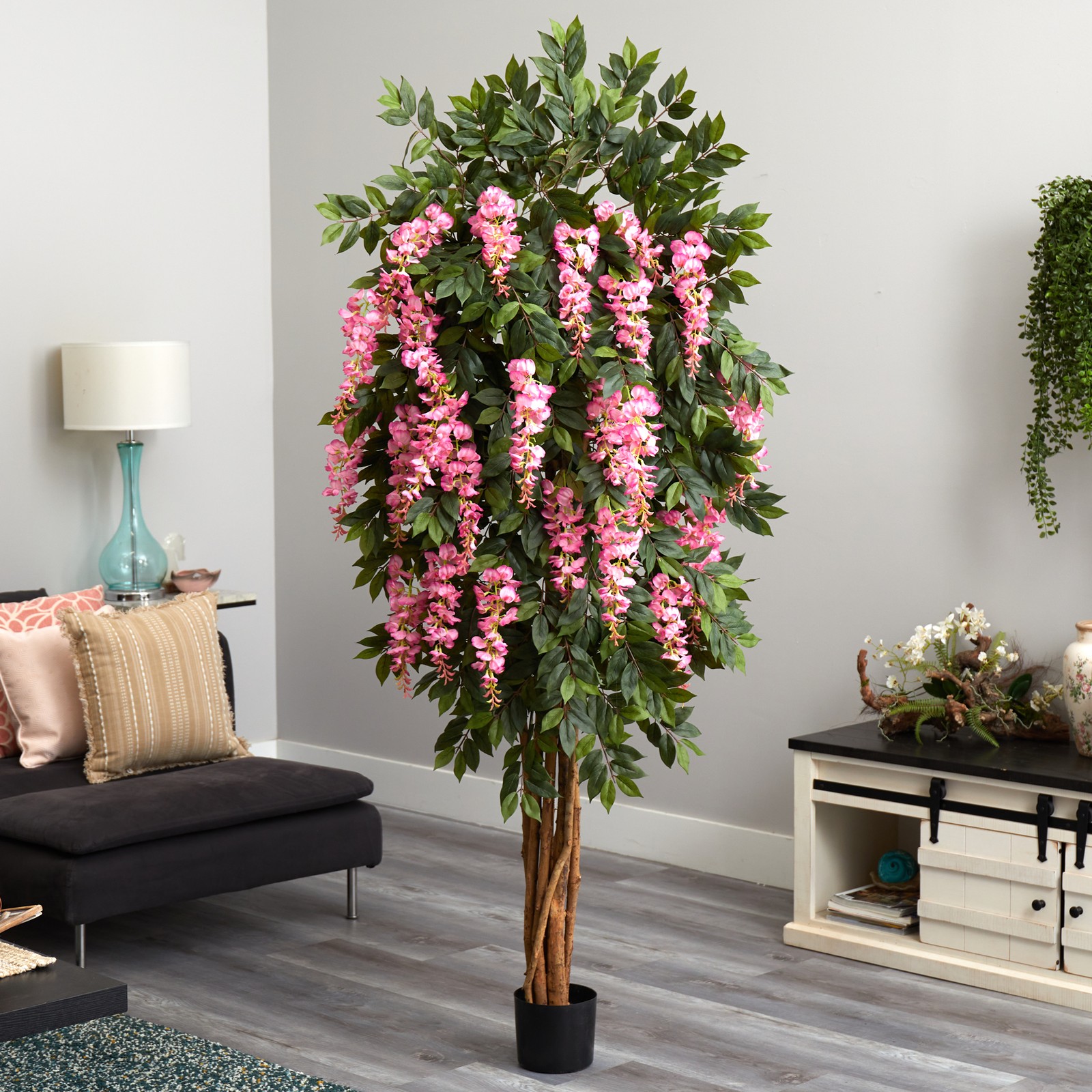 Nearly Natural 6.5ft Wisteria Silk Tree in Pink