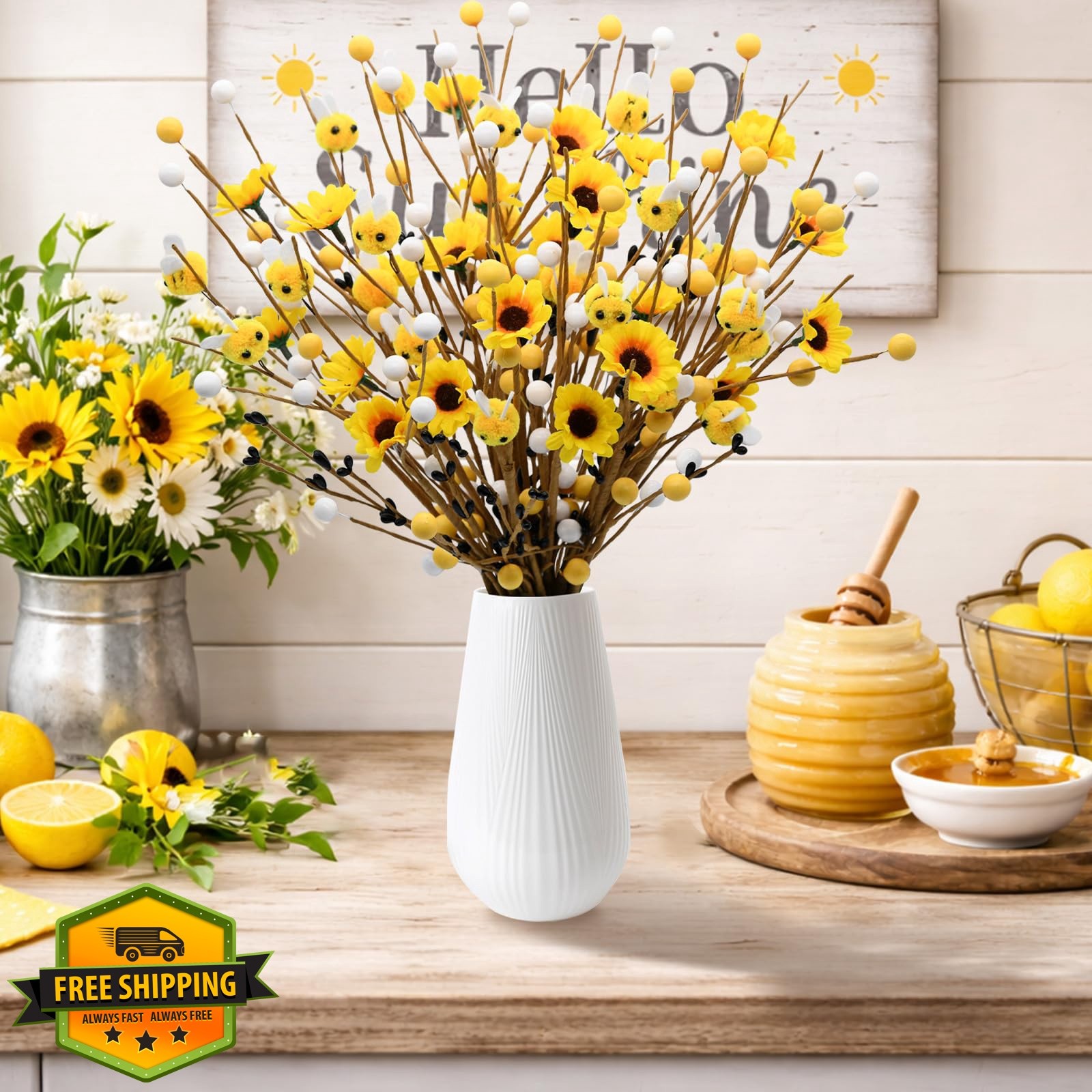 CRCZK Bee floral stems, yellow brown