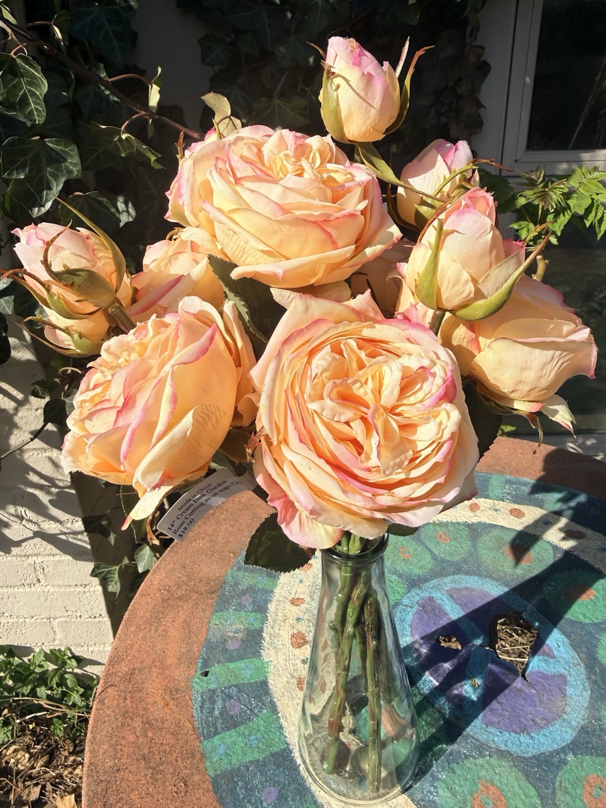 Creamy Pinky Peach Garden Rose Cutting Artificial Flower