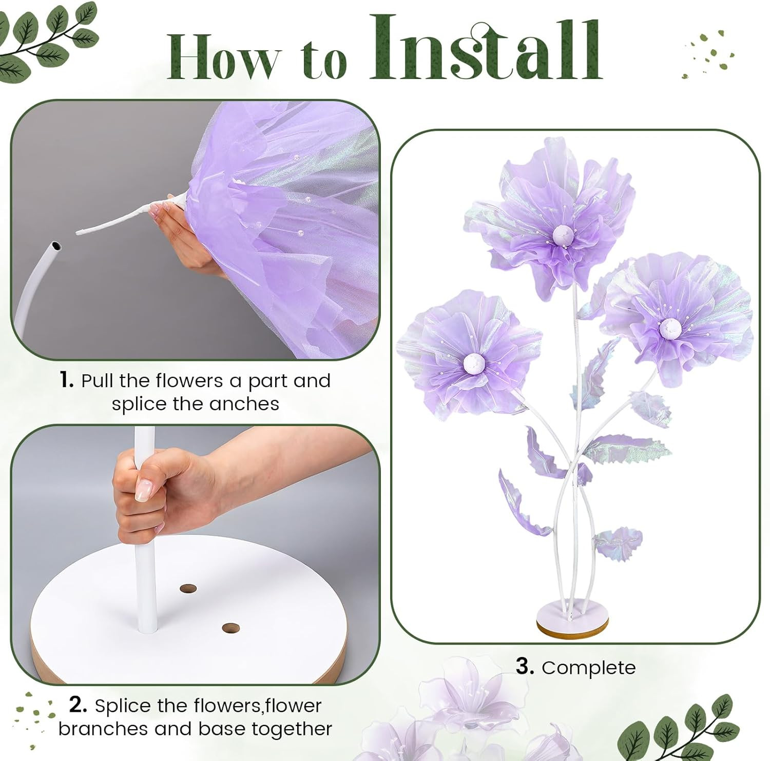 6 Ft Purple Giant Silk Flower with Stand for Wedding & Party Decor