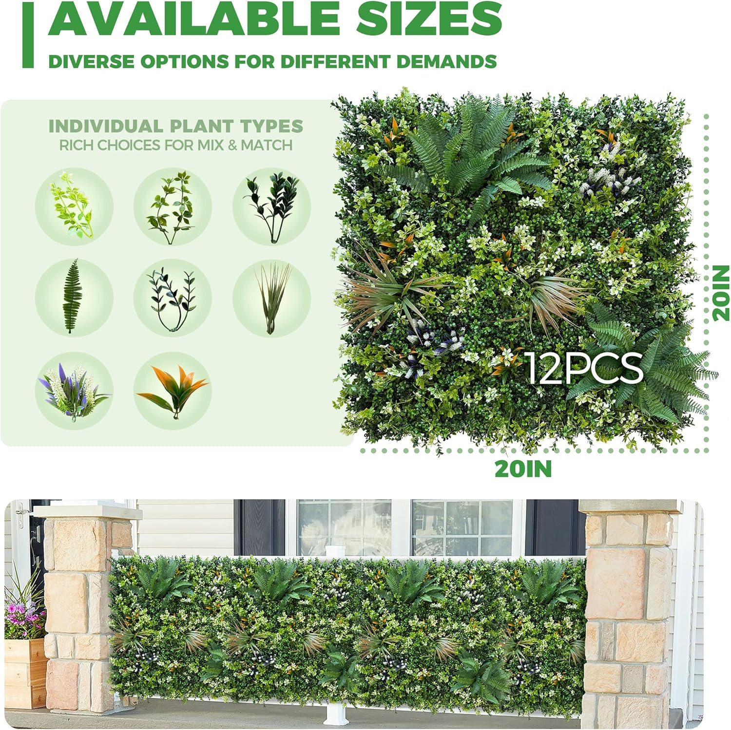UV-Resistant Faux Boxwood Wall Panels – 12 Pack, 20×20 Inch Privacy Screen