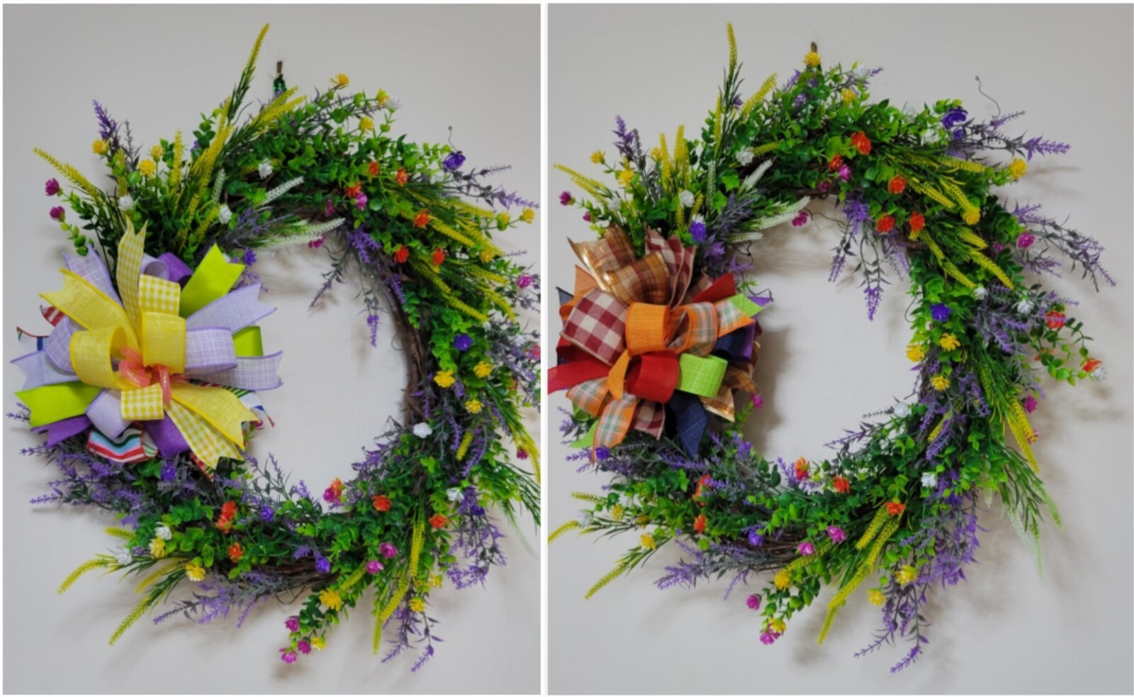 Flower WREATH Two Bows 2-in-1 FALL Spring everyday GRAPEVINE Front Door Wall