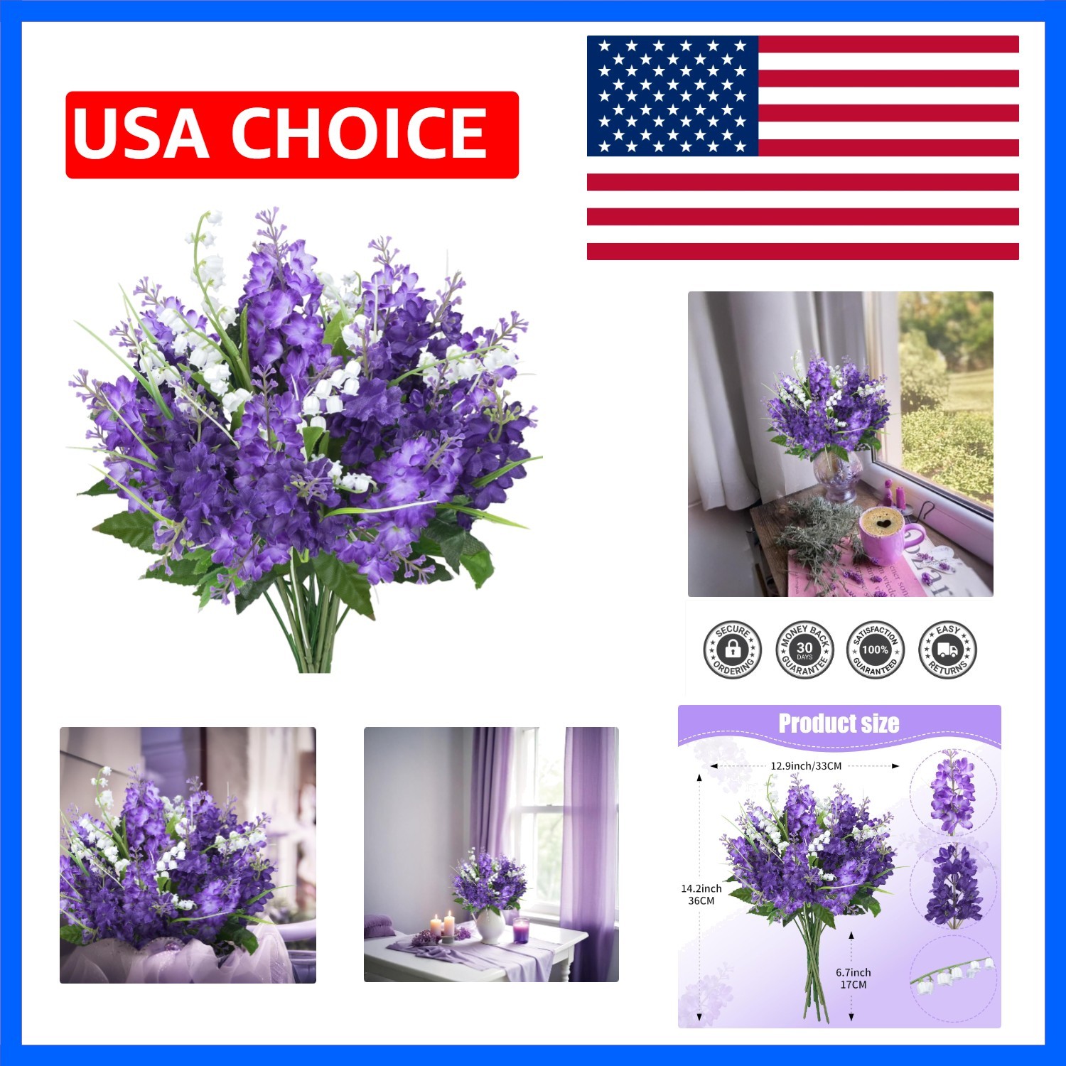 10Pcs Lilac Flowers Artificial Bouquet Fake Purple Flowers Faux Lilacs Mix Bu…